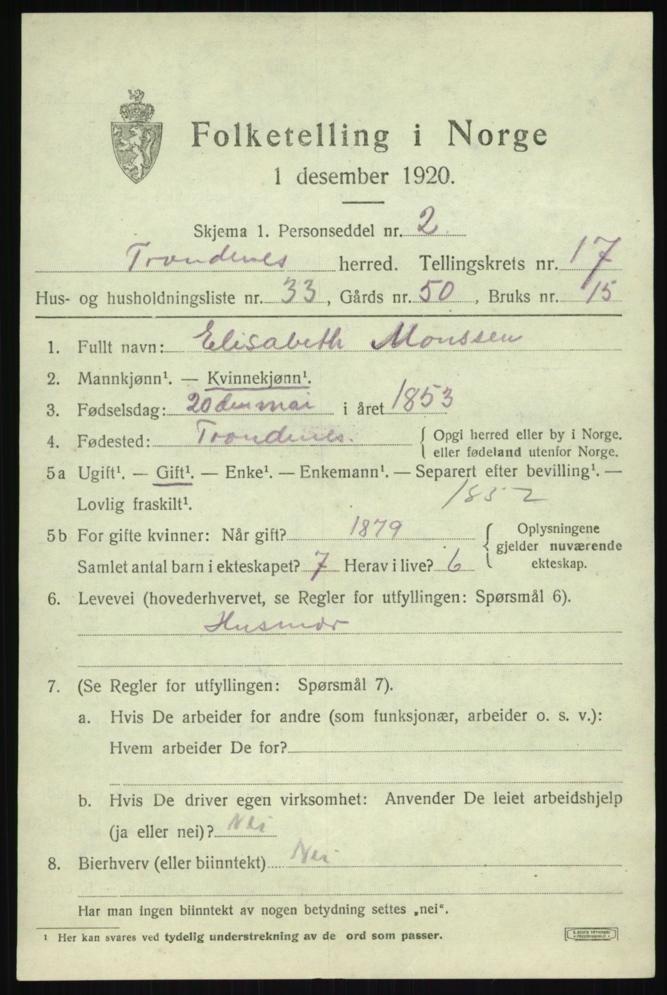 SATØ, 1920 census for Trondenes, 1920, p. 12239