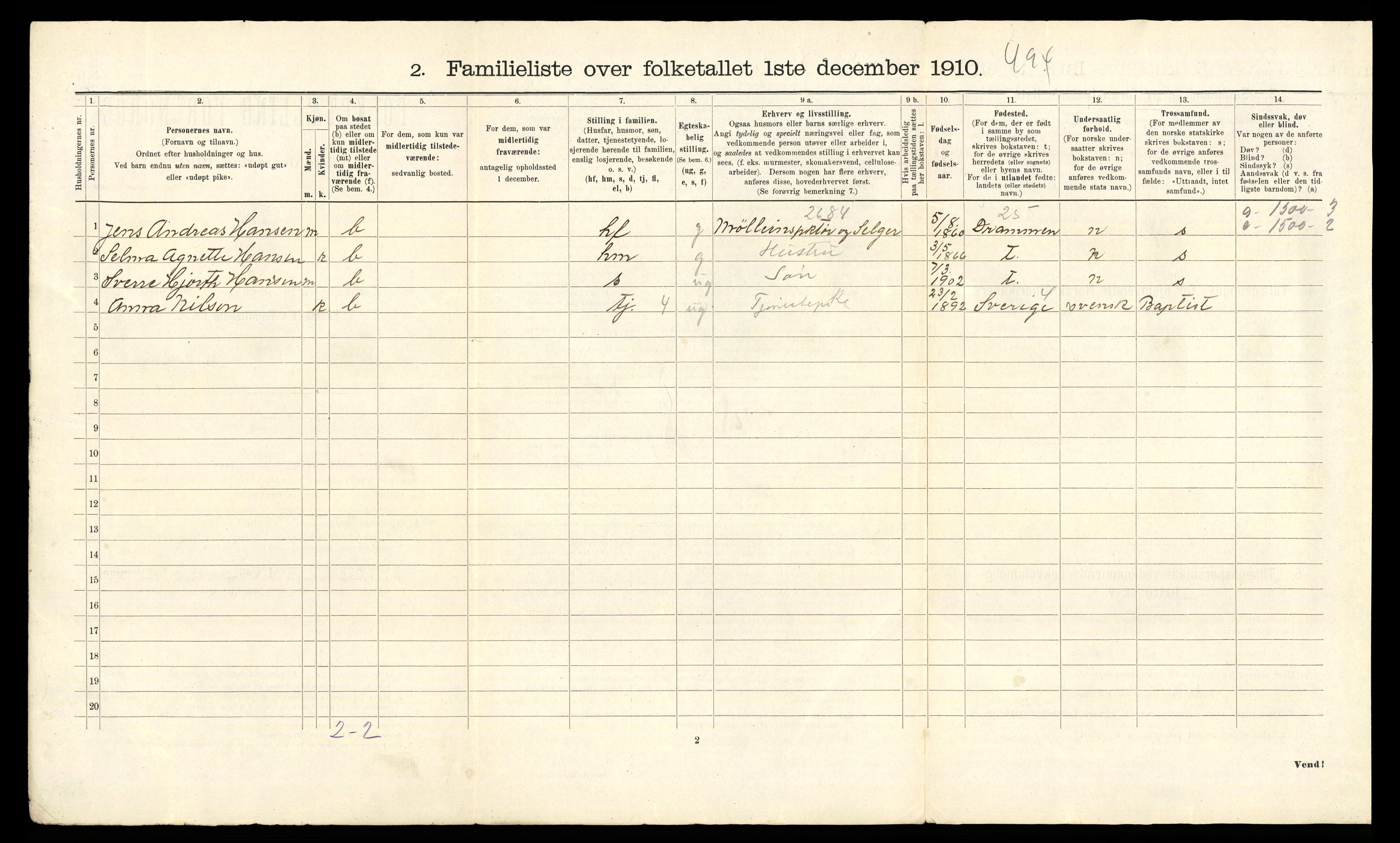 RA, 1910 census for Fredrikshald, 1910, p. 6513