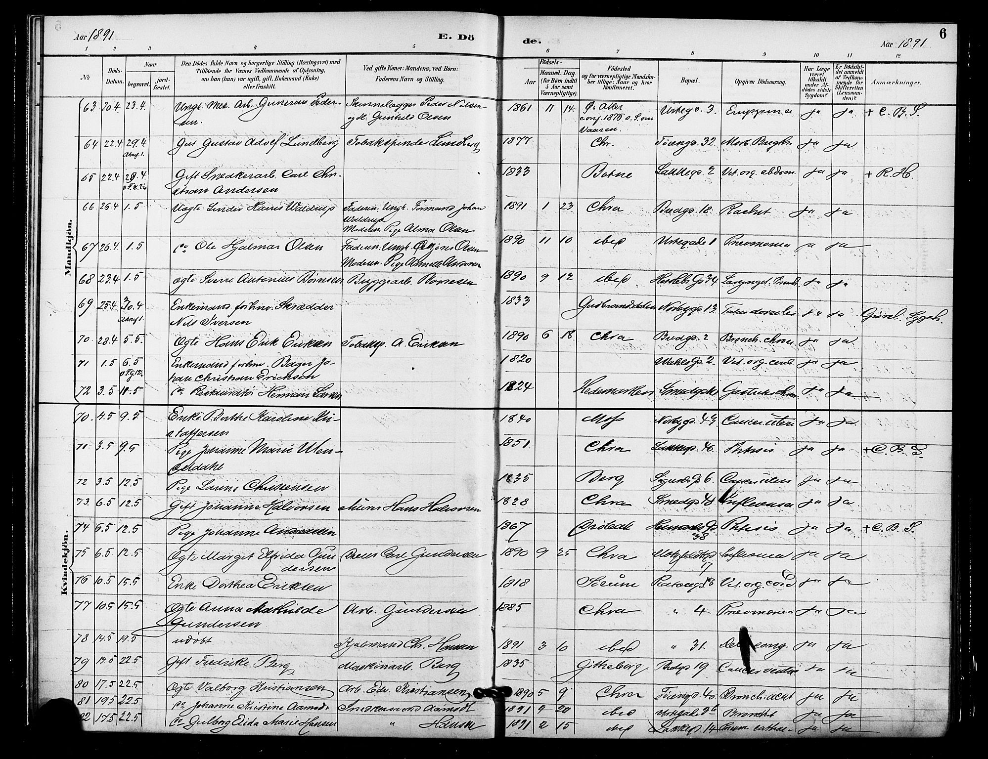 Grønland prestekontor Kirkebøker, SAO/A-10848/F/Fa/L0010: Parish register (official) no. 10, 1891-1898, p. 6