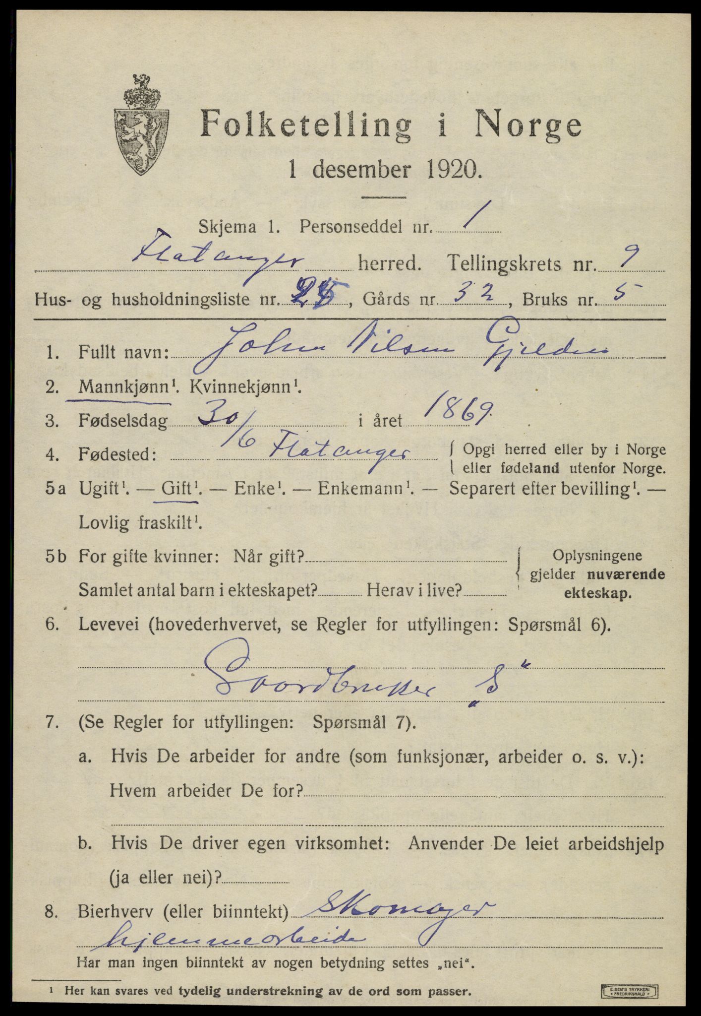 SAT, 1920 census for Flatanger, 1920, p. 4370