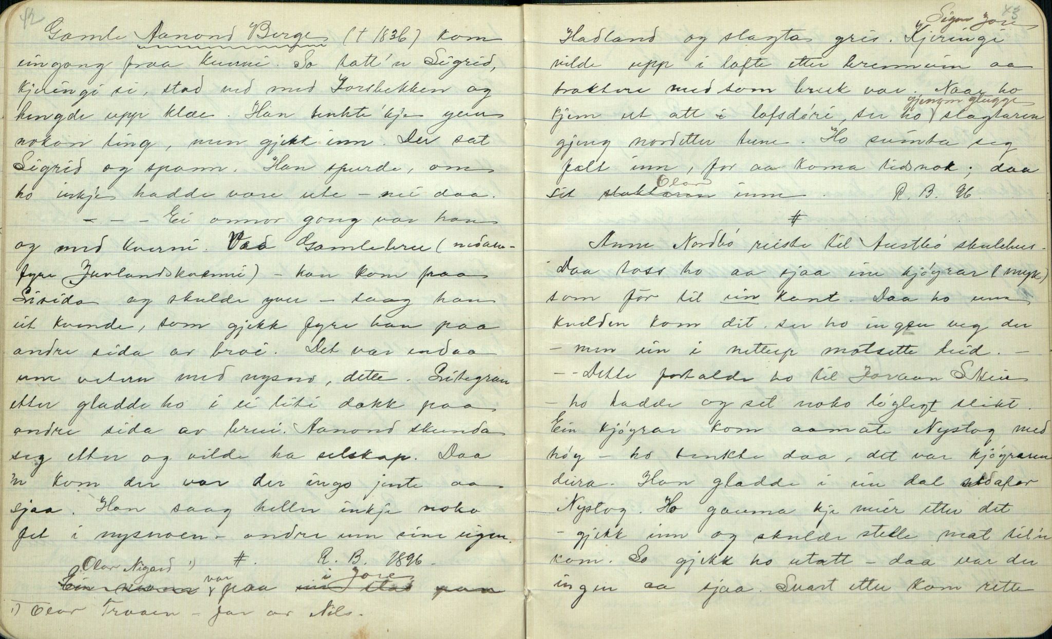 Rikard Berge, TEMU/TGM-A-1003/F/L0001/0005: 001-030 Innholdslister / 2. Erindringer om merkelige begivenheter, slegter, personligheder, 1900, p. 42-43