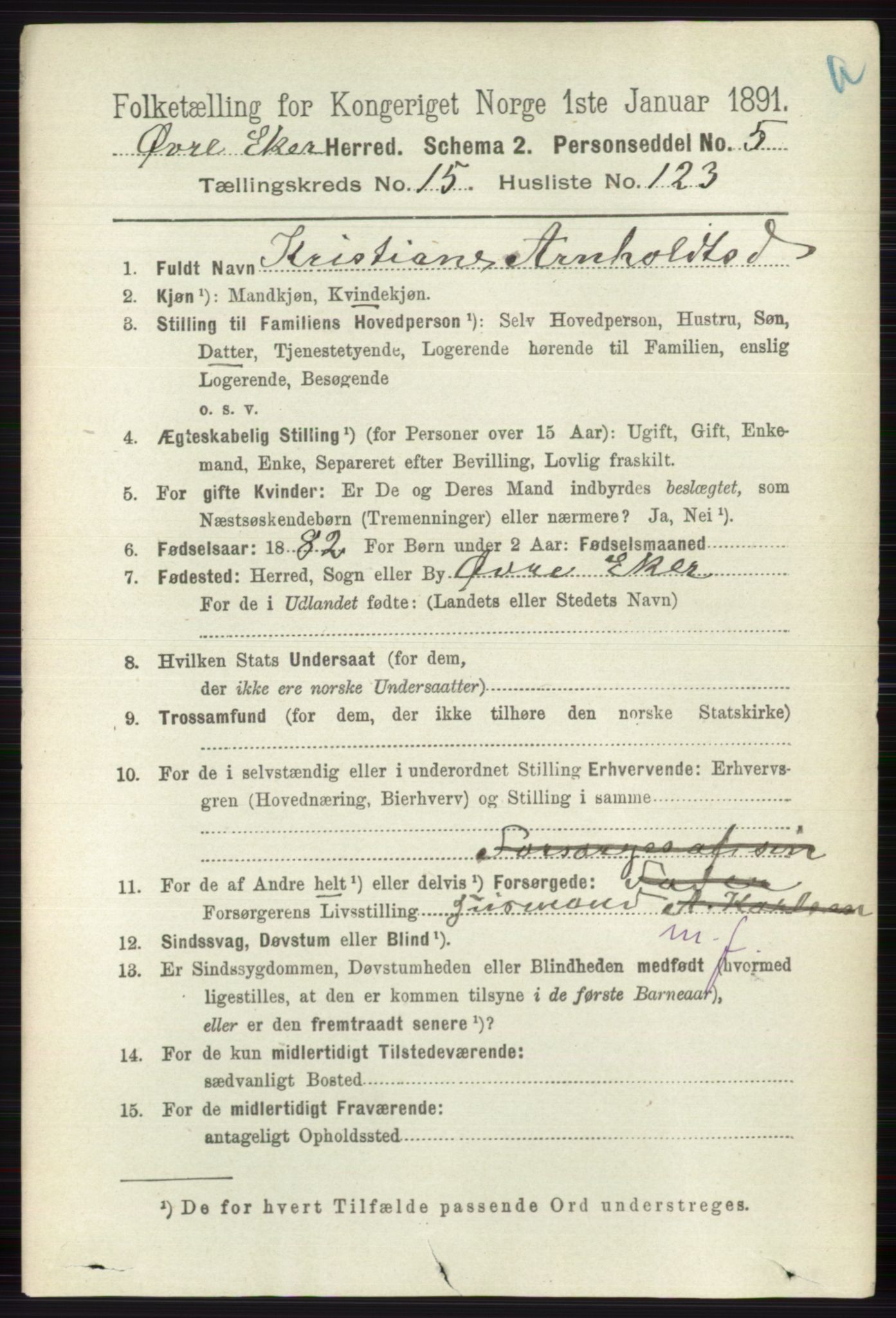 RA, 1891 census for 0624 Øvre Eiker, 1891, p. 7619