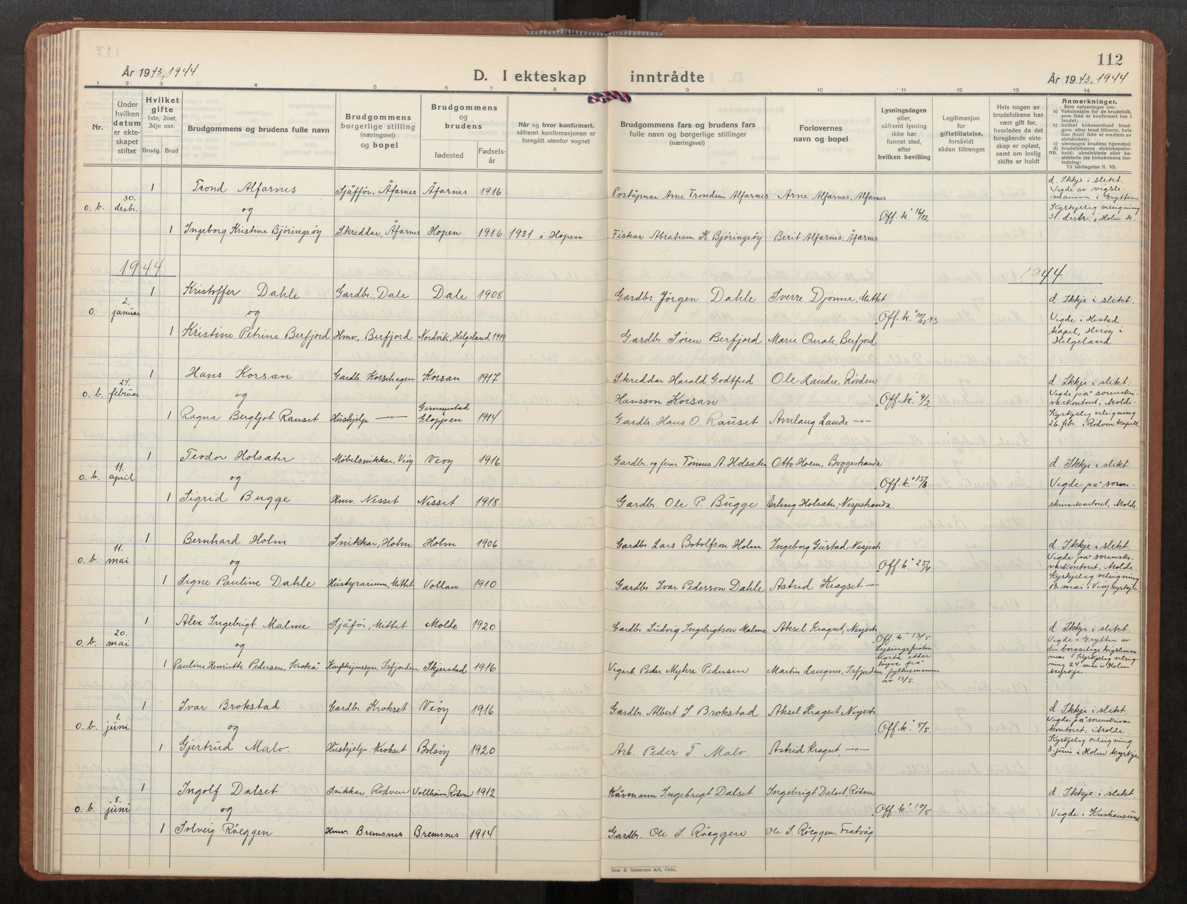 Ministerialprotokoller, klokkerbøker og fødselsregistre - Møre og Romsdal, AV/SAT-A-1454/549/L0616: Parish register (copy) no. 549C02, 1932-1961, p. 112