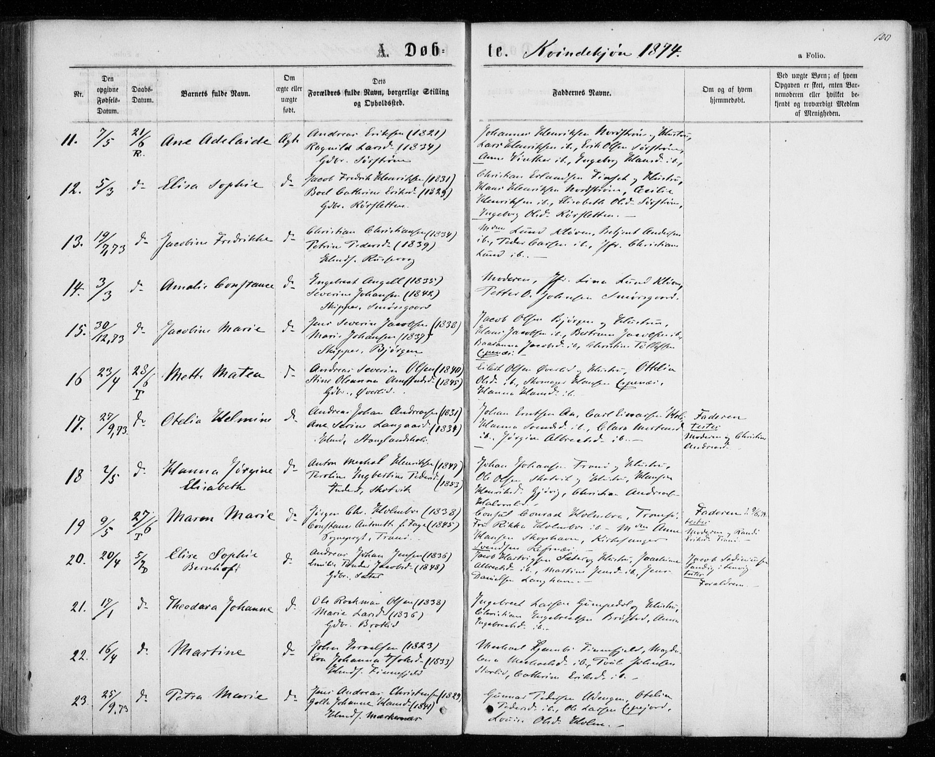 Tranøy sokneprestkontor, AV/SATØ-S-1313/I/Ia/Iaa/L0008kirke: Parish register (official) no. 8, 1867-1877, p. 100