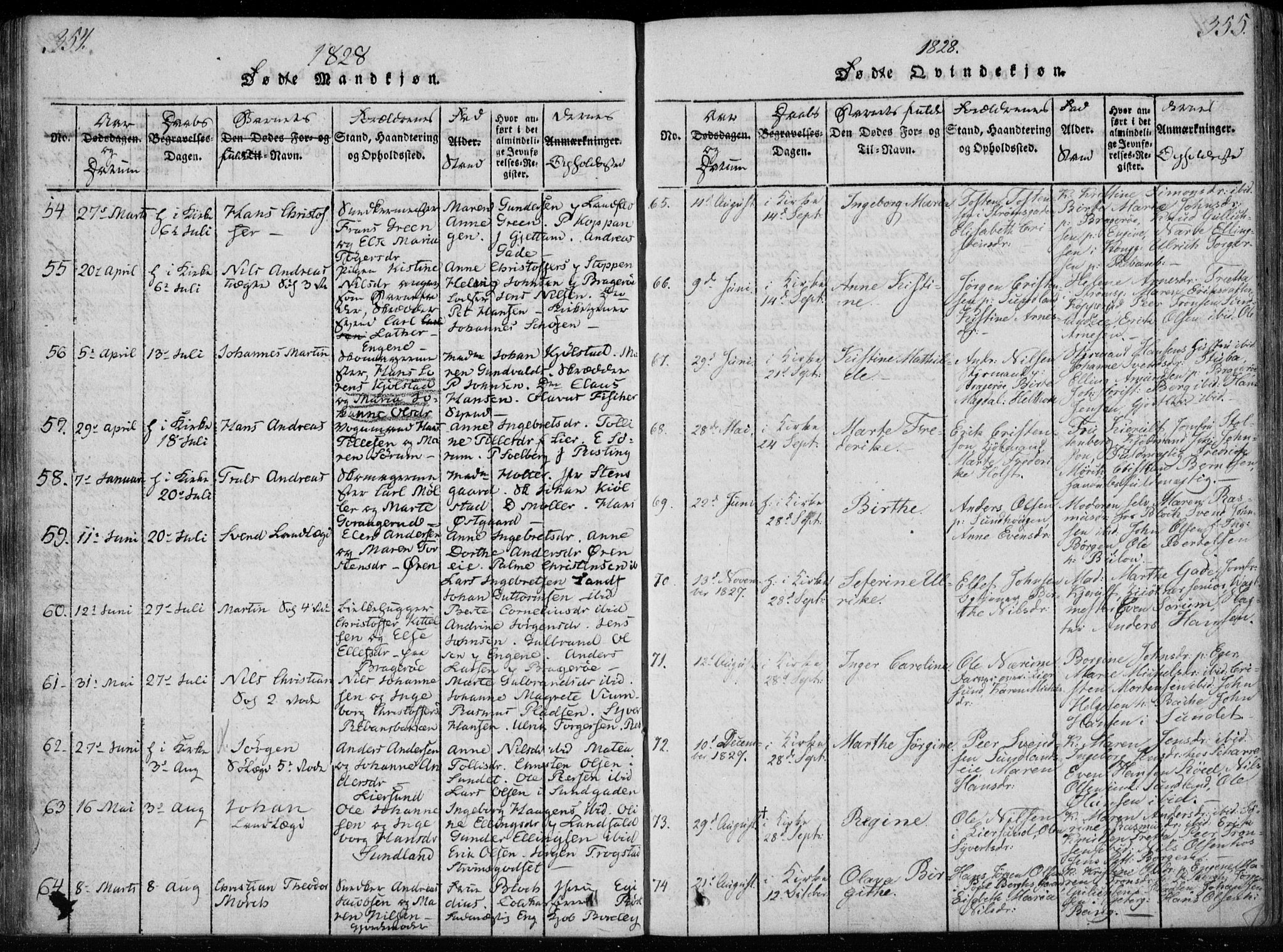 Bragernes kirkebøker, AV/SAKO-A-6/F/Fa/L0007: Parish register (official) no. I 7, 1815-1829, p. 354-355