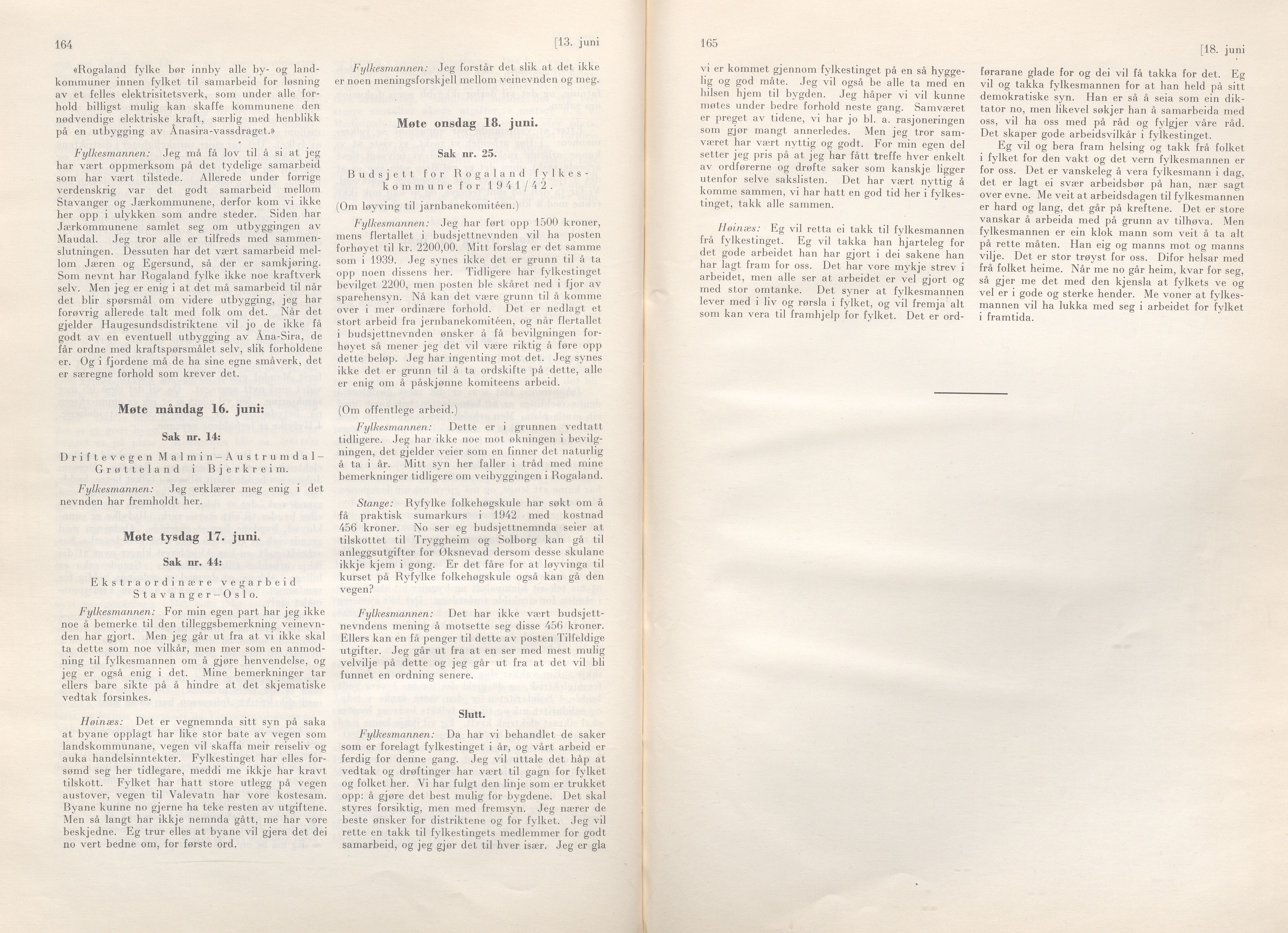 Rogaland fylkeskommune - Fylkesrådmannen , IKAR/A-900/A/Aa/Aaa/L0060: Møtebok , 1941, p. 164-165