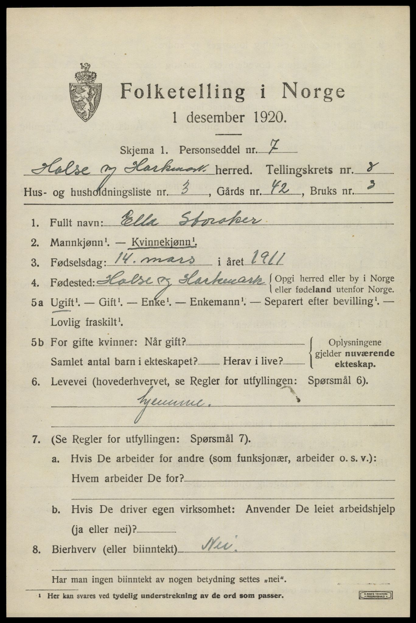 SAK, 1920 census for Halse og Harkmark, 1920, p. 4383