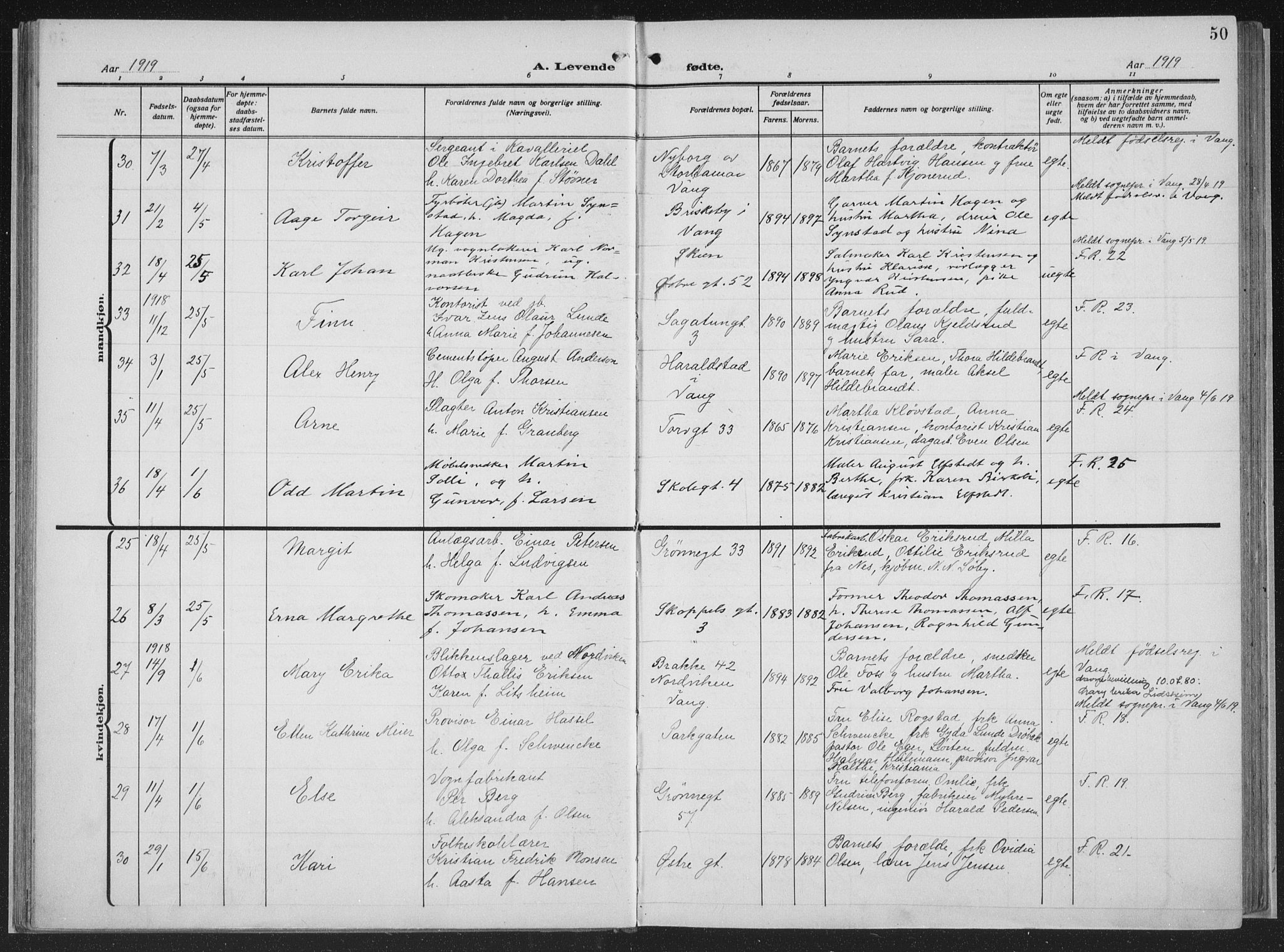 Hamar prestekontor, AV/SAH-DOMPH-002/H/Ha/Haa/L0002: Parish register (official) no. 2, 1915-1936, p. 50