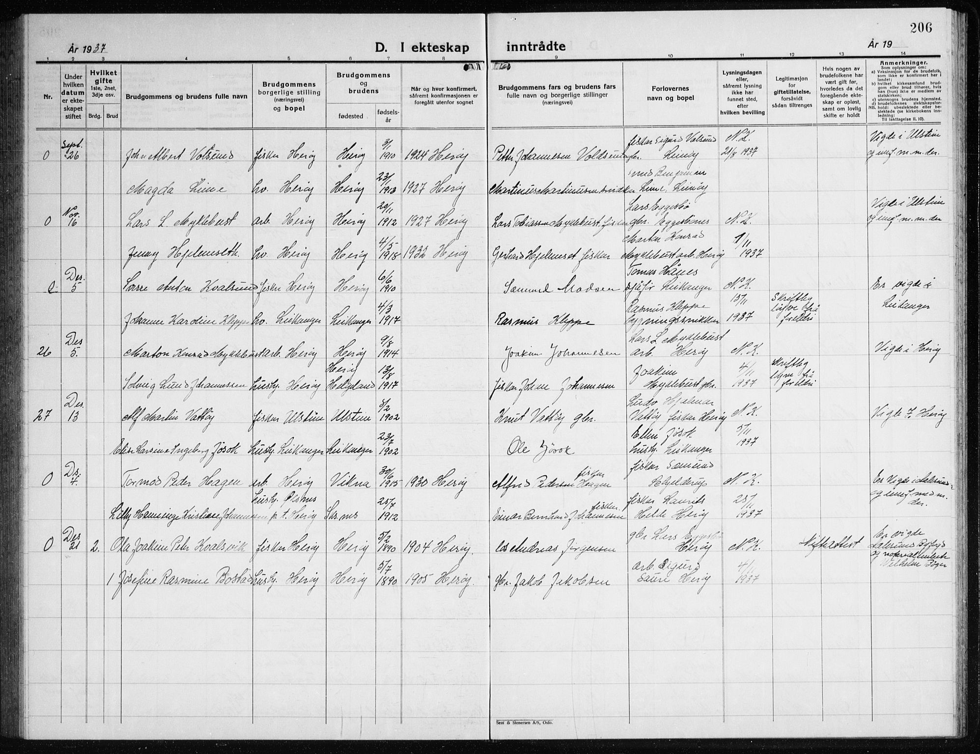 Ministerialprotokoller, klokkerbøker og fødselsregistre - Møre og Romsdal, AV/SAT-A-1454/507/L0085: Parish register (copy) no. 507C08, 1933-1944, p. 206