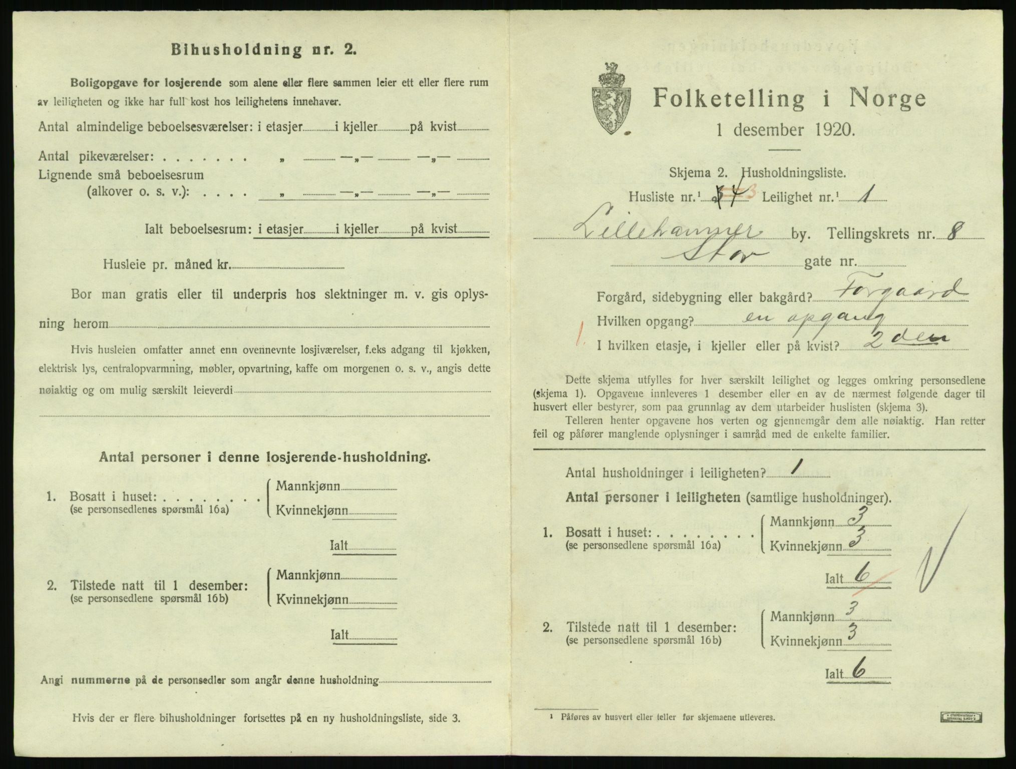 SAH, 1920 census for Lillehammer, 1920, p. 2802