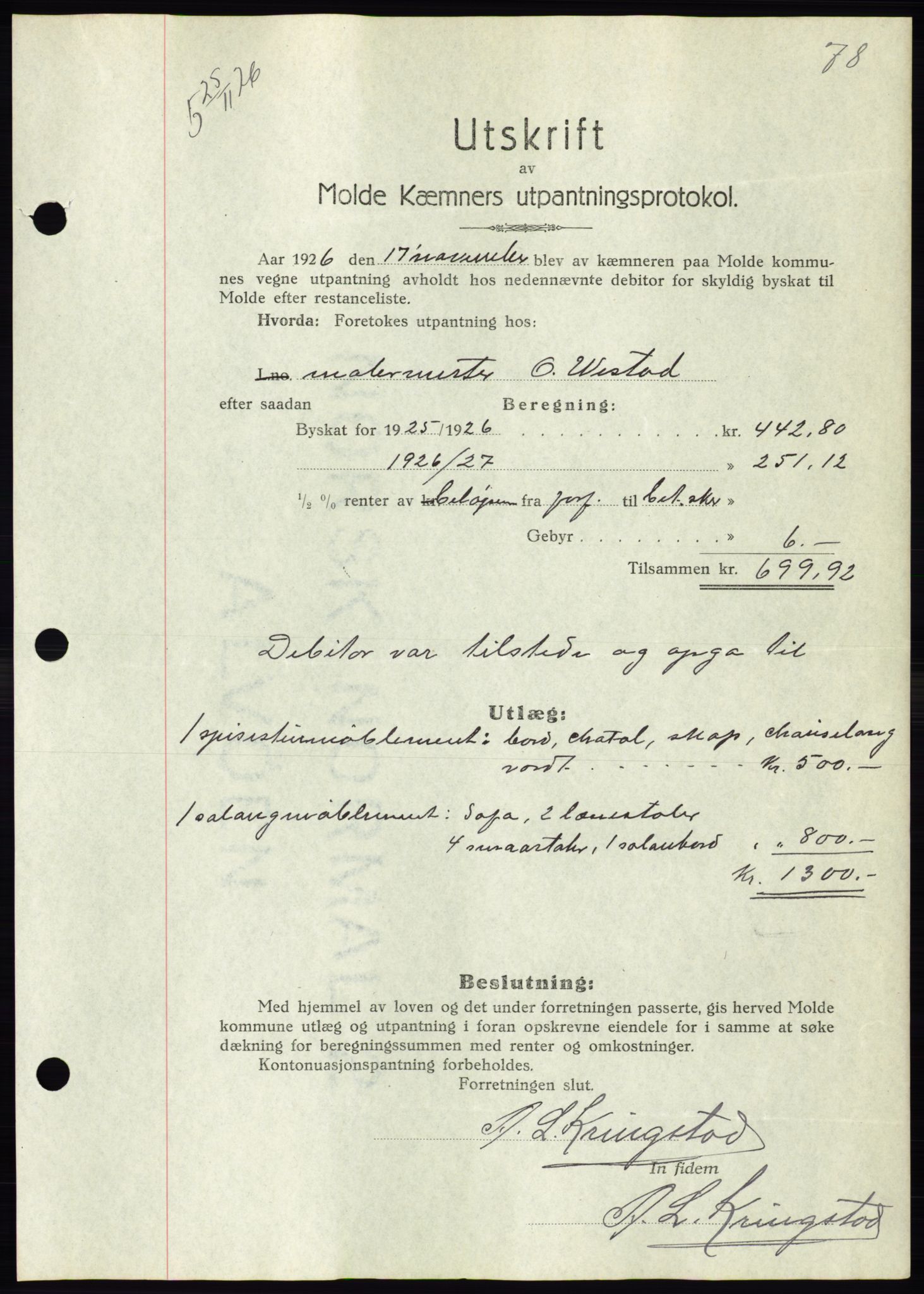 Molde byfogd, AV/SAT-A-0025/2/2C/L0011: Mortgage book no. 11, 1926-1932, Deed date: 25.11.1926