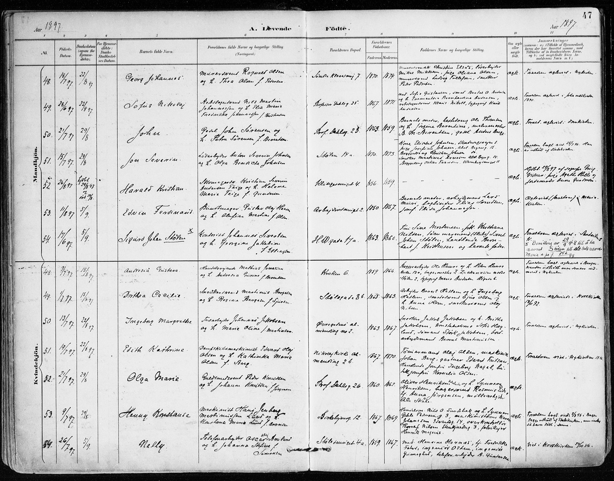 Mariakirken Sokneprestembete, AV/SAB-A-76901/H/Haa/L0008: Parish register (official) no. A 8, 1893-1942, p. 47