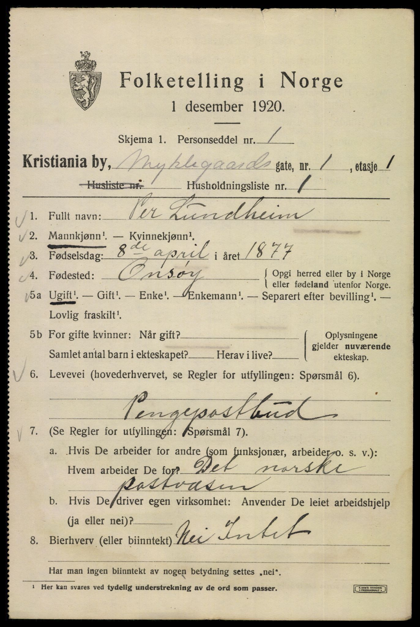 SAO, 1920 census for Kristiania, 1920, p. 405527