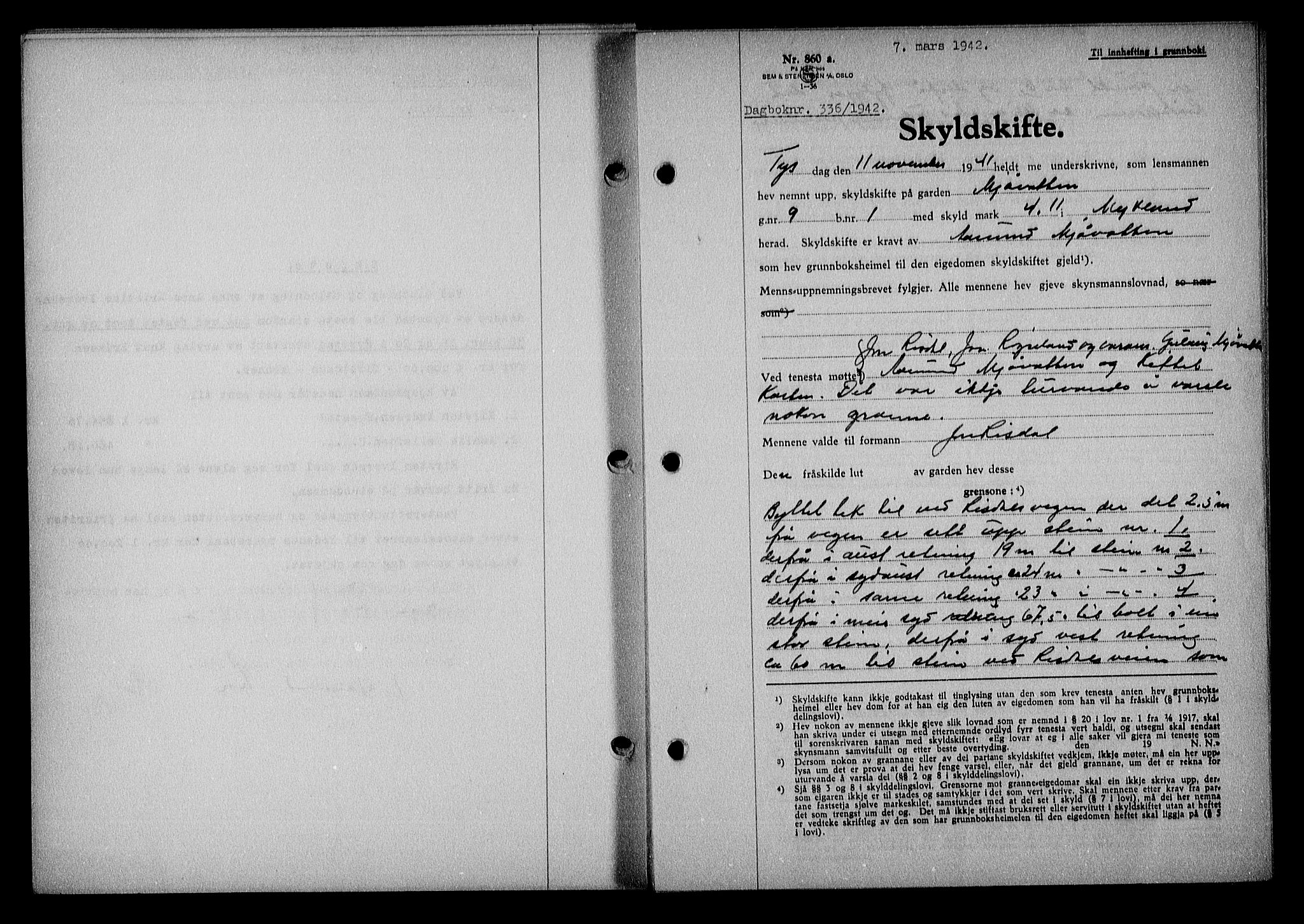 Nedenes sorenskriveri, SAK/1221-0006/G/Gb/Gba/L0049: Mortgage book no. A-III, 1941-1942, Diary no: : 336/1942