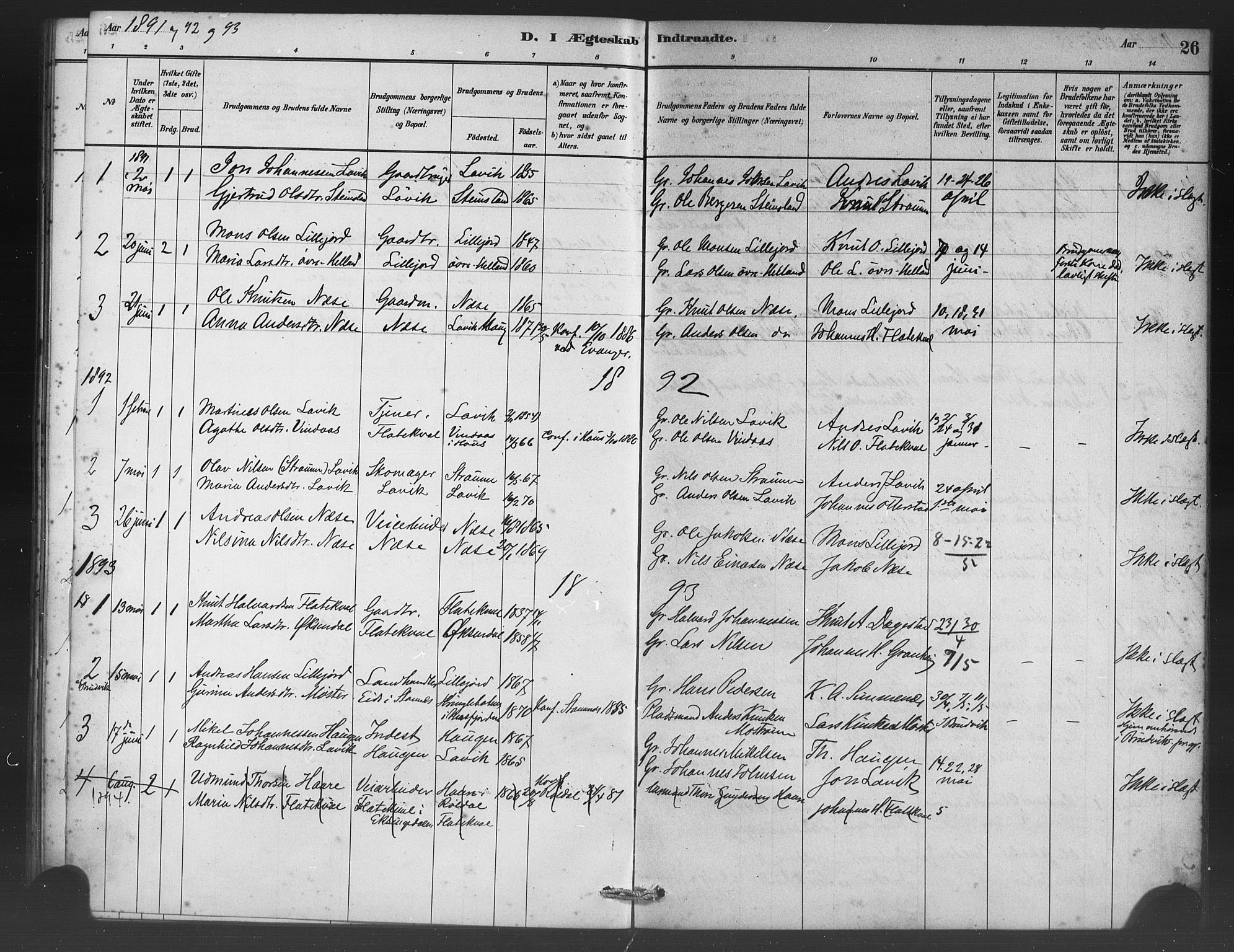 Vaksdal Sokneprestembete, SAB/A-78901/H/Haa: Parish register (official) no. C 1, 1881-1900, p. 26