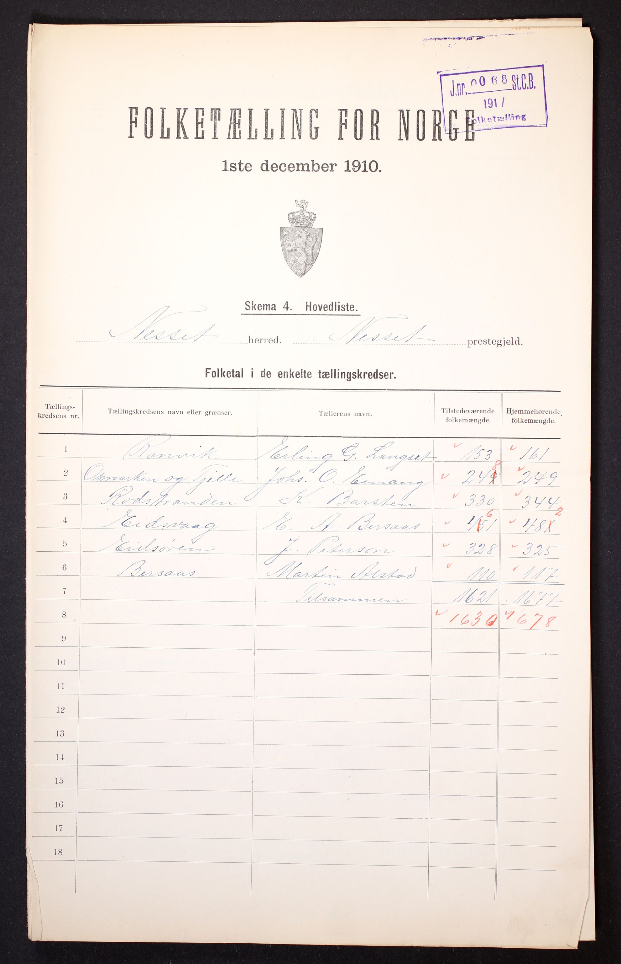 RA, 1910 census for Nesset, 1910, p. 2