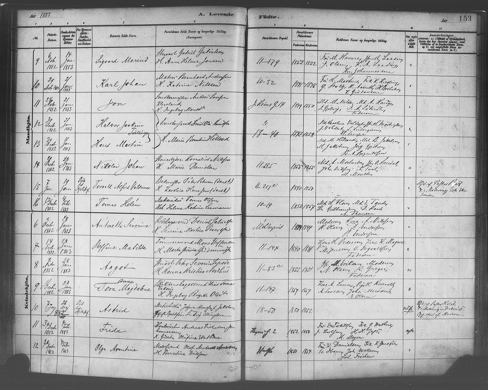 Domkirken sokneprestembete, SAB/A-74801/H/Haa/L0023: Parish register (official) no. B 6, 1879-1887, p. 153