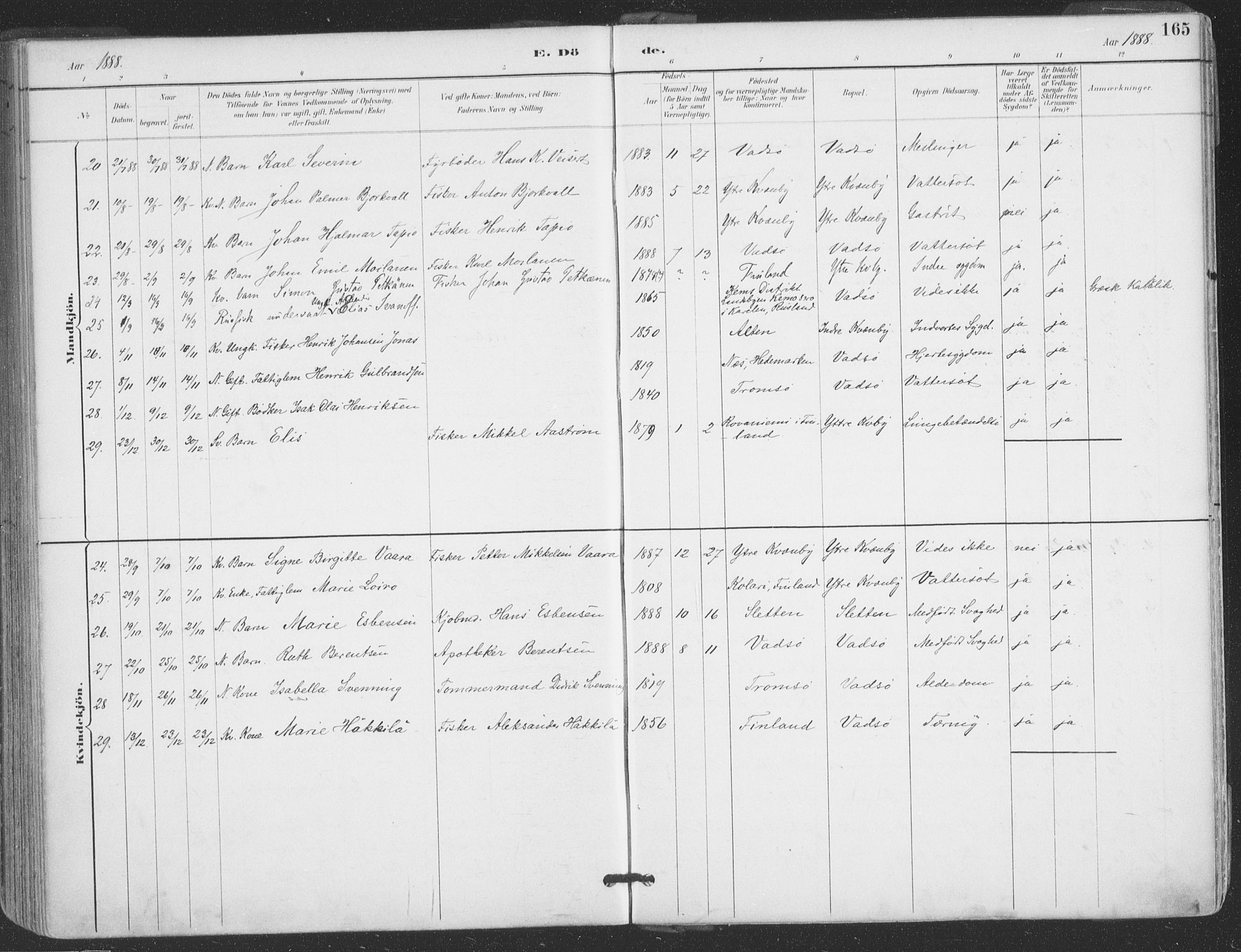 Vadsø sokneprestkontor, SATØ/S-1325/H/Ha/L0006kirke: Parish register (official) no. 6, 1885-1895, p. 165