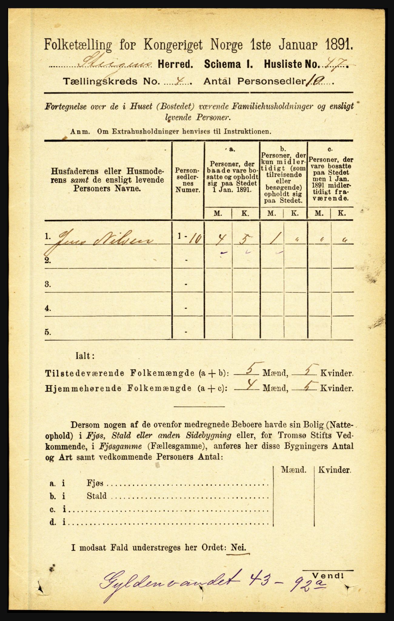 RA, 1891 census for 1848 Steigen, 1891, p. 1439