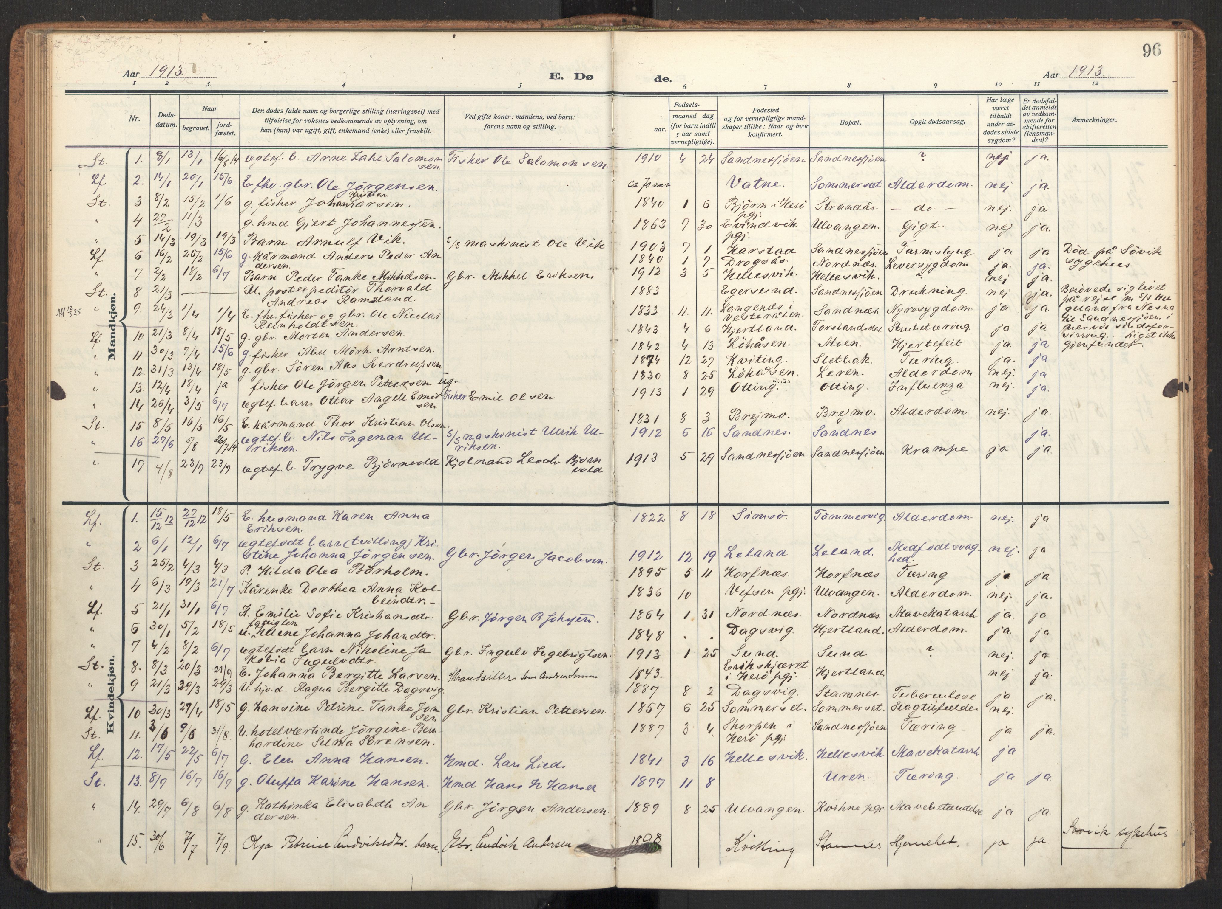 Ministerialprotokoller, klokkerbøker og fødselsregistre - Nordland, SAT/A-1459/831/L0473: Parish register (official) no. 831A04, 1909-1934, p. 96