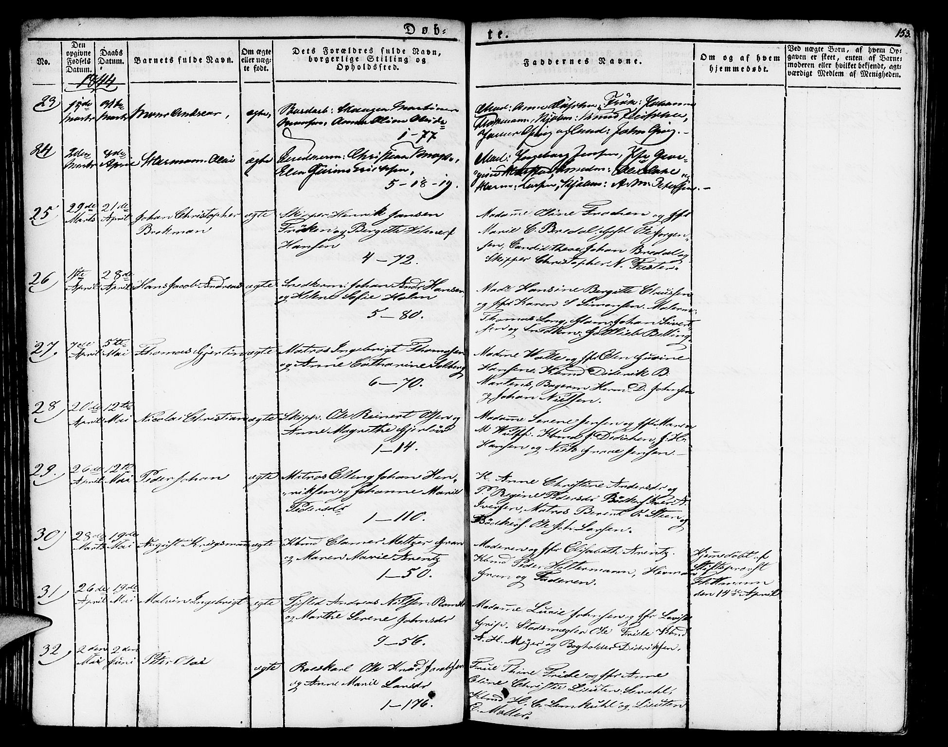 Nykirken Sokneprestembete, AV/SAB-A-77101/H/Haa/L0012: Parish register (official) no. A 12, 1821-1844, p. 153