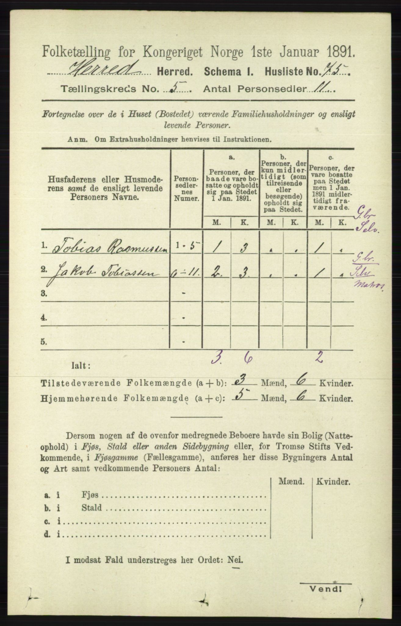 RA, 1891 census for 1039 Herad, 1891, p. 1801