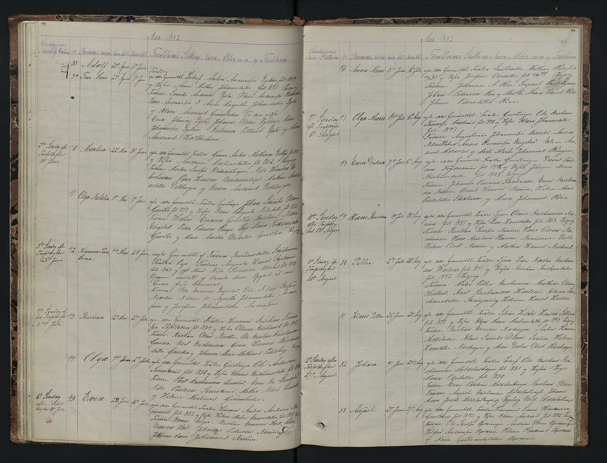 Vestre Toten prestekontor, AV/SAH-PREST-108/H/Ha/Hab/L0007: Parish register (copy) no. 7, 1872-1900, p. 98-99