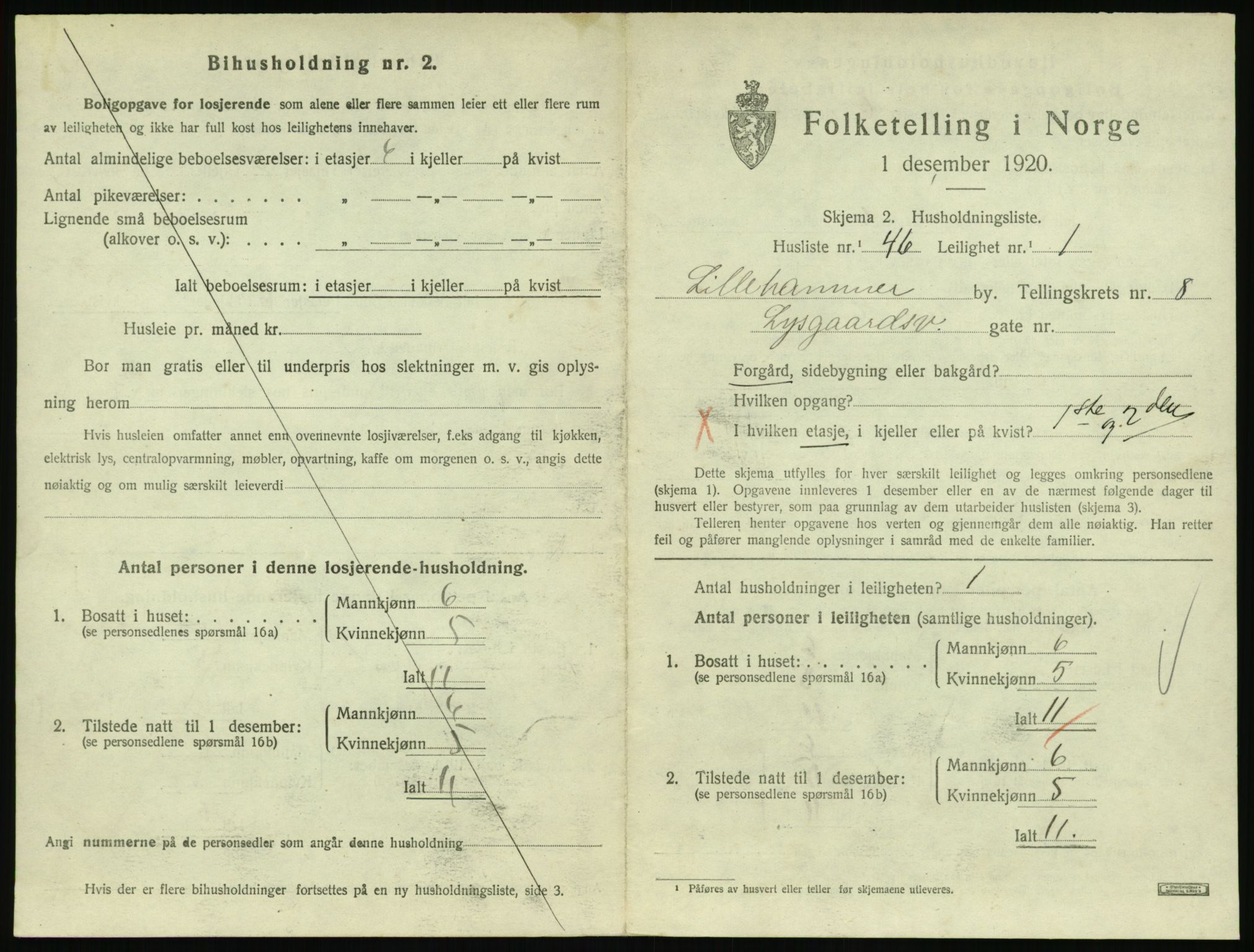 SAH, 1920 census for Lillehammer, 1920, p. 3010