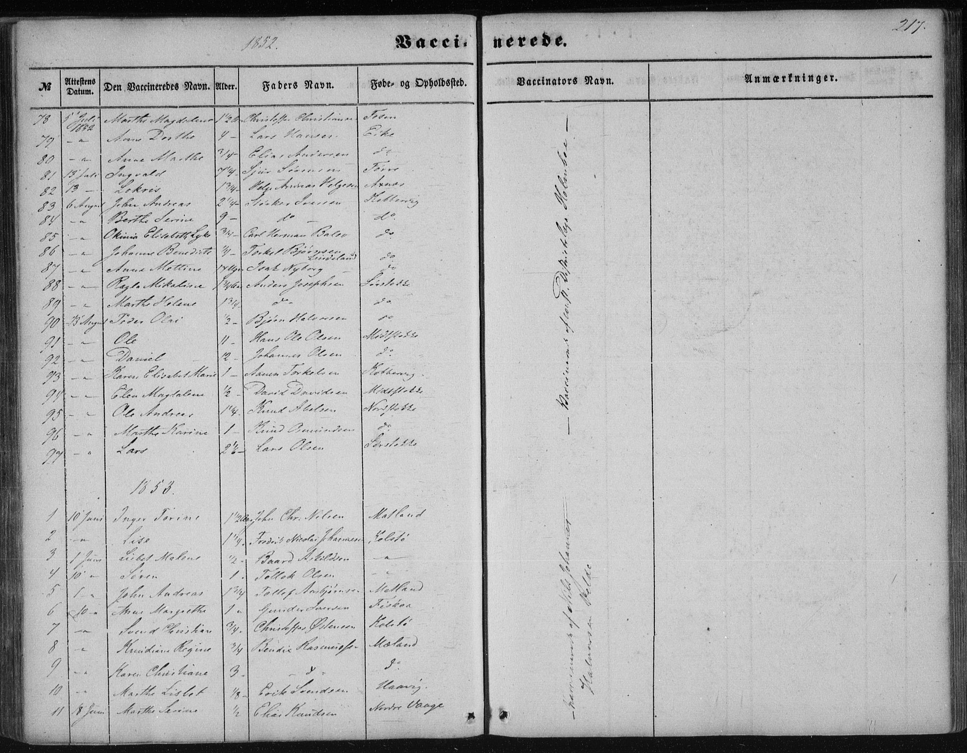 Avaldsnes sokneprestkontor, SAST/A -101851/H/Ha/Haa/L0009: Parish register (official) no. A 9, 1853-1865, p. 217