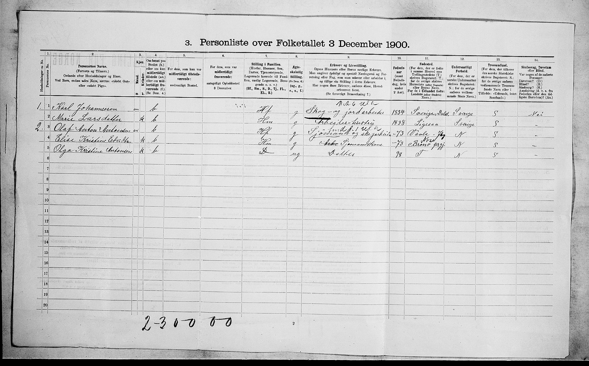 RA, 1900 census for Botne, 1900, p. 19