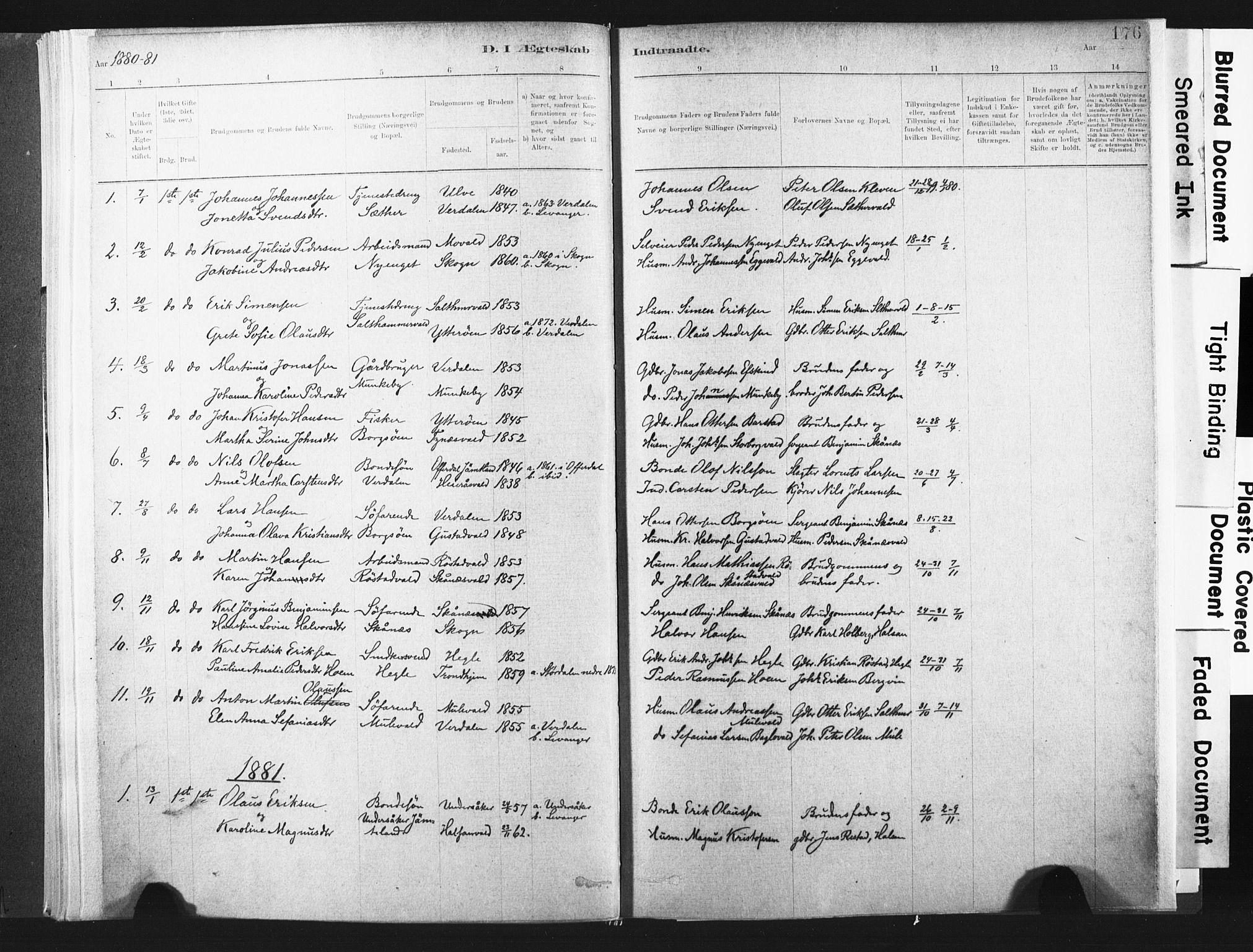 Ministerialprotokoller, klokkerbøker og fødselsregistre - Nord-Trøndelag, AV/SAT-A-1458/721/L0207: Parish register (official) no. 721A02, 1880-1911, p. 176