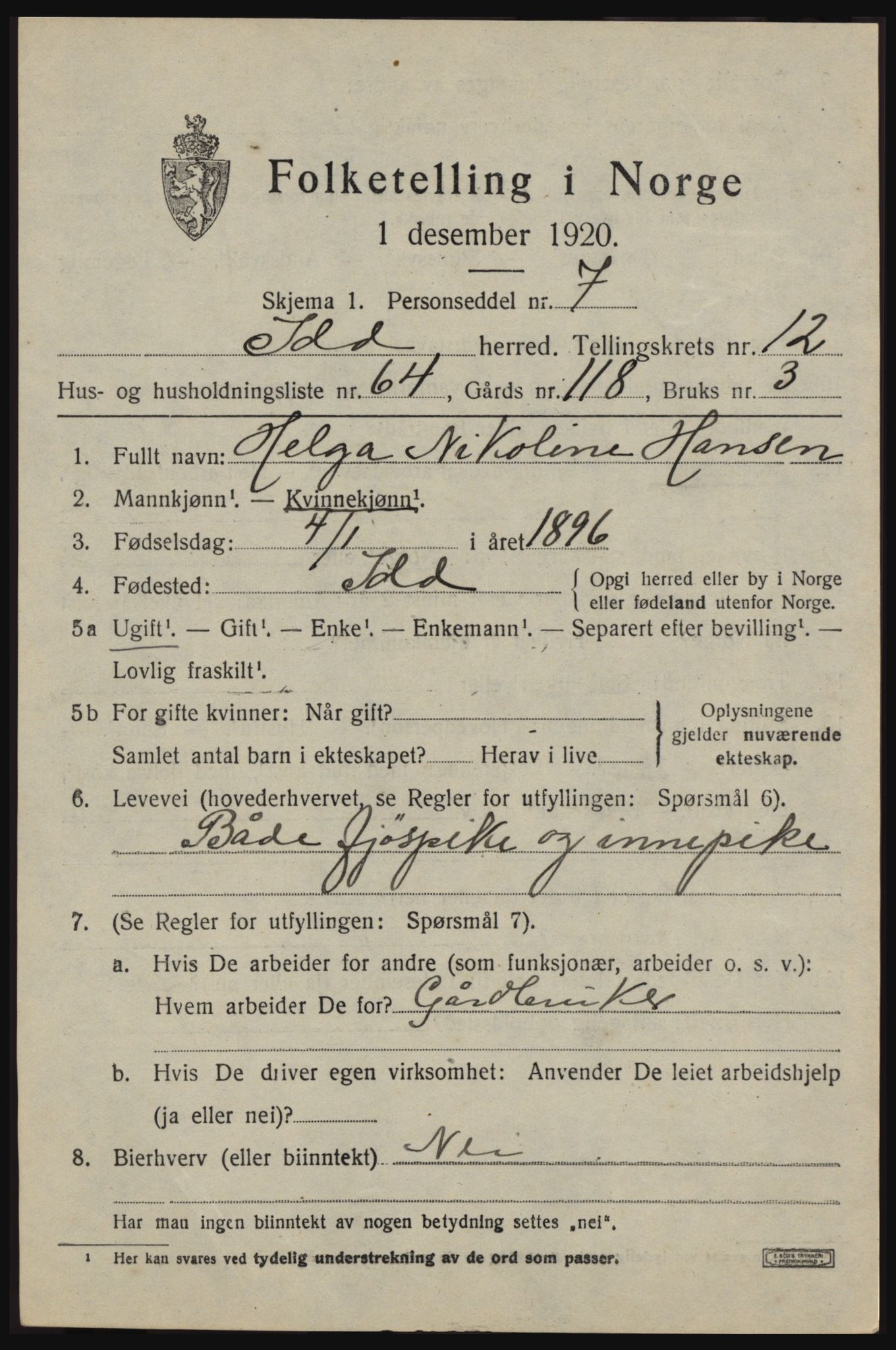 SAO, 1920 census for Idd, 1920, p. 12581