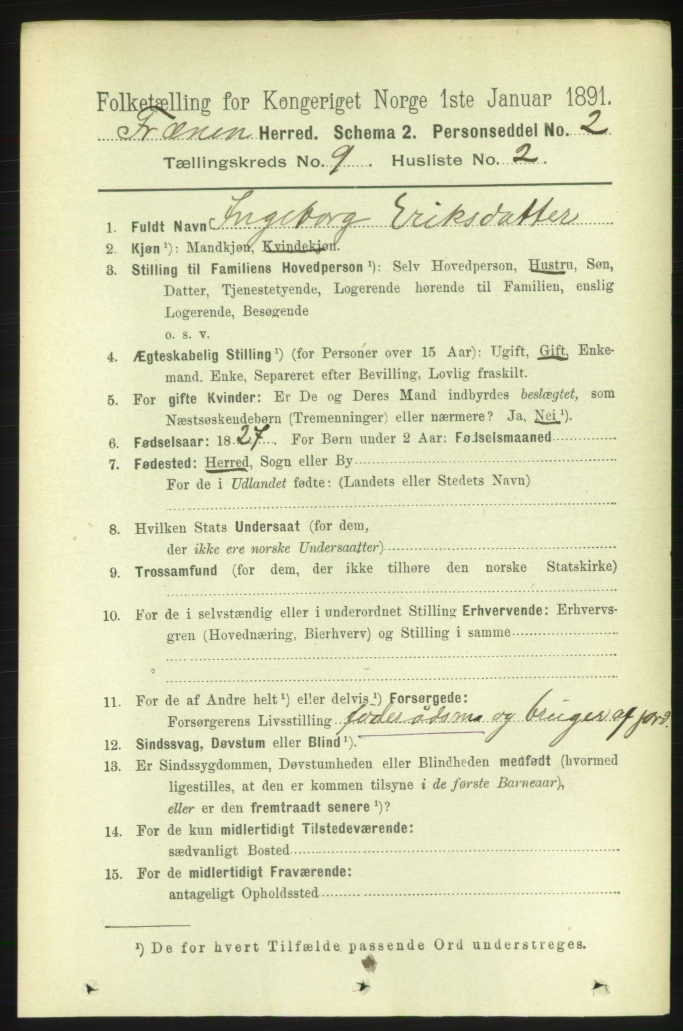 RA, 1891 census for 1548 Fræna, 1891, p. 2860