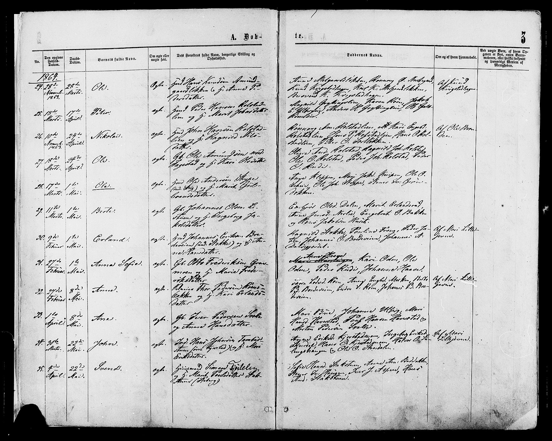 Sør-Fron prestekontor, AV/SAH-PREST-010/H/Ha/Haa/L0002: Parish register (official) no. 2, 1864-1880, p. 3