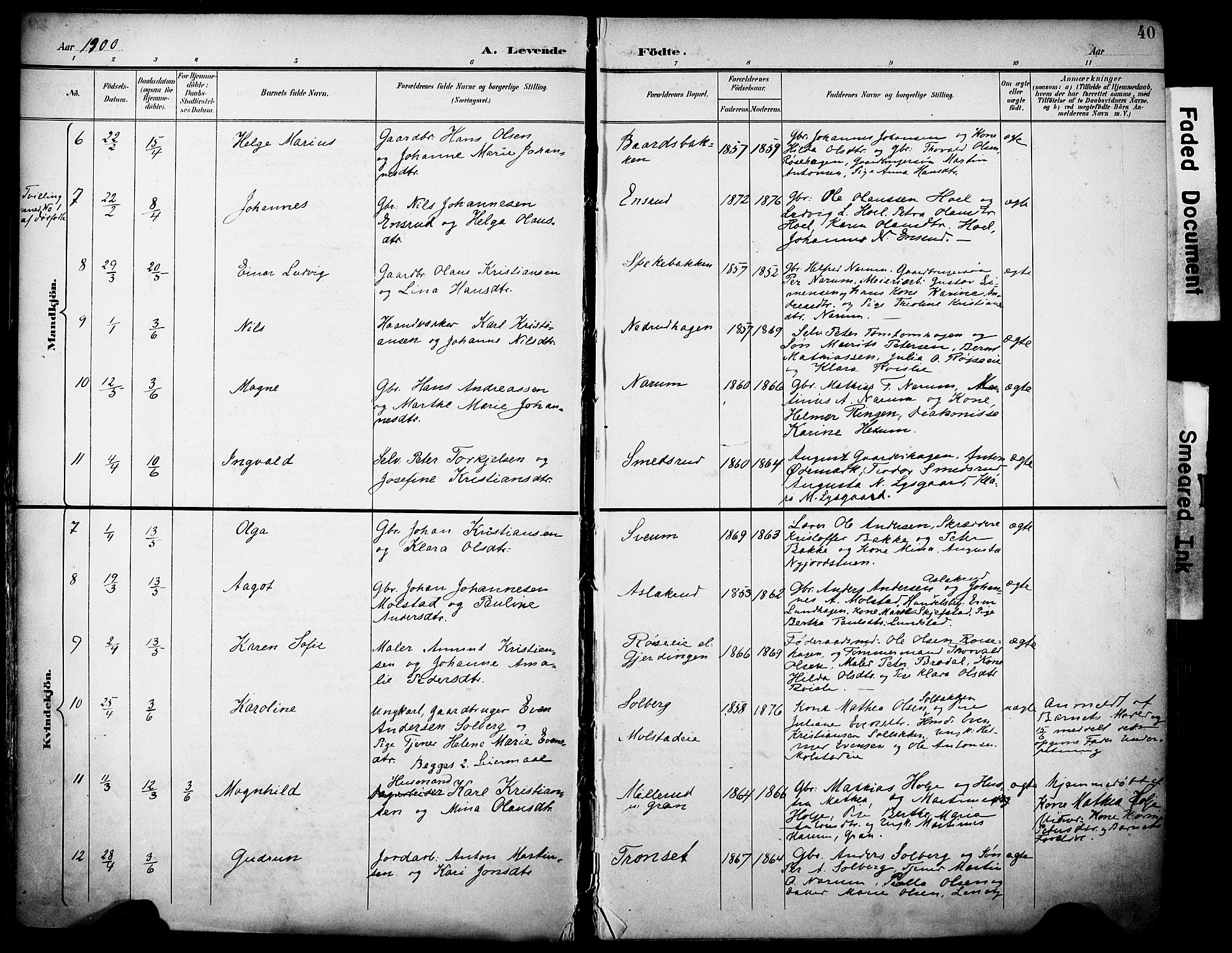 Vestre Toten prestekontor, SAH/PREST-108/H/Ha/Haa/L0013: Parish register (official) no. 13, 1895-1911, p. 40