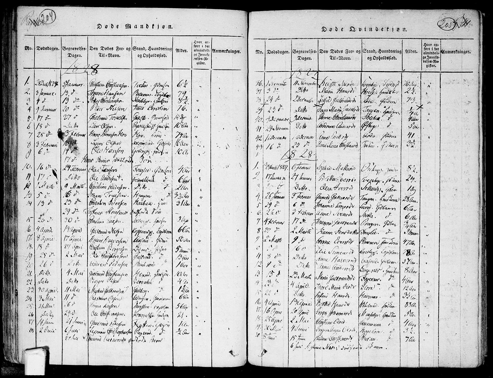 Trøgstad prestekontor Kirkebøker, SAO/A-10925/F/Fa/L0006: Parish register (official) no. I 6, 1815-1844, p. 204-205