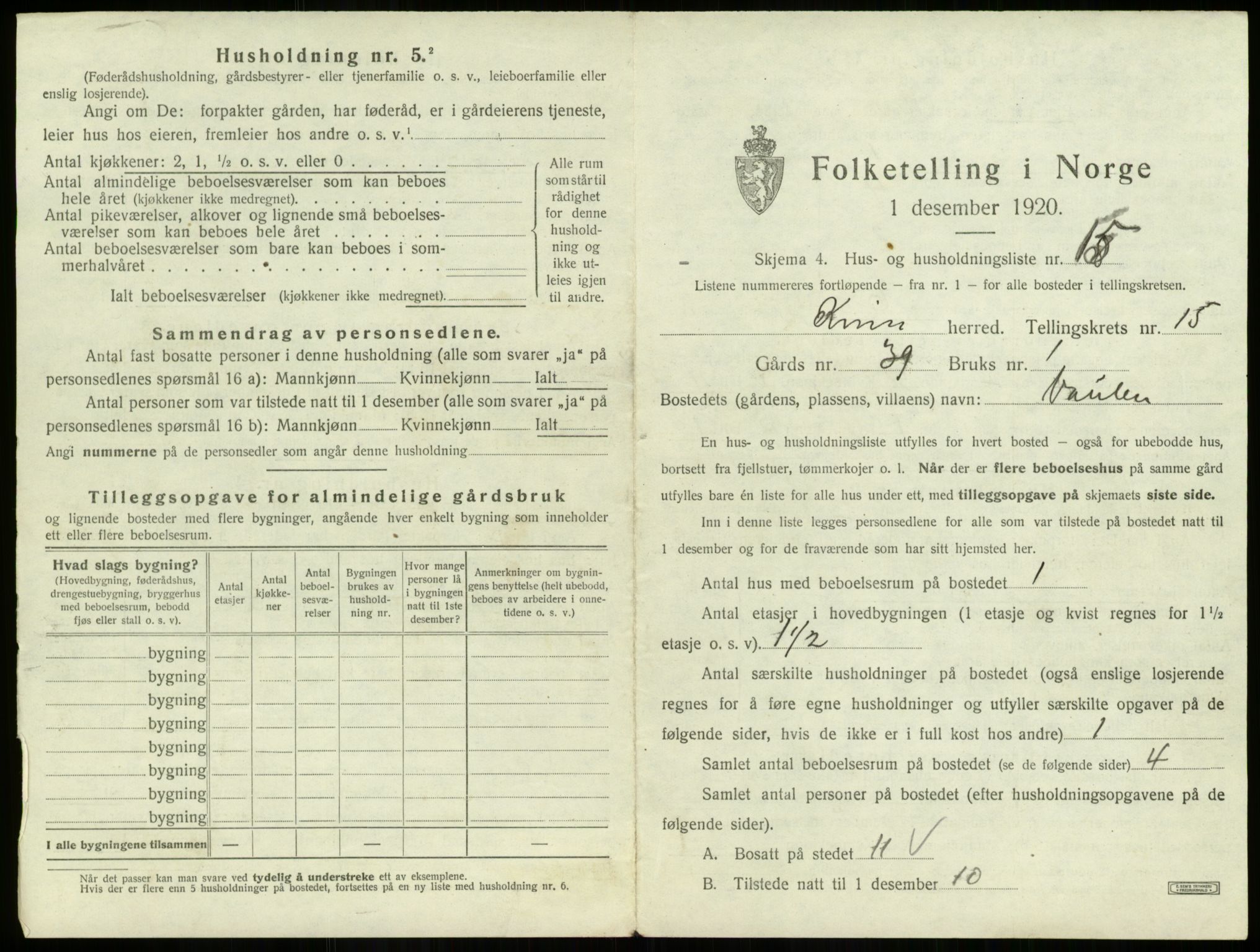 SAB, 1920 census for Kinn, 1920, p. 682