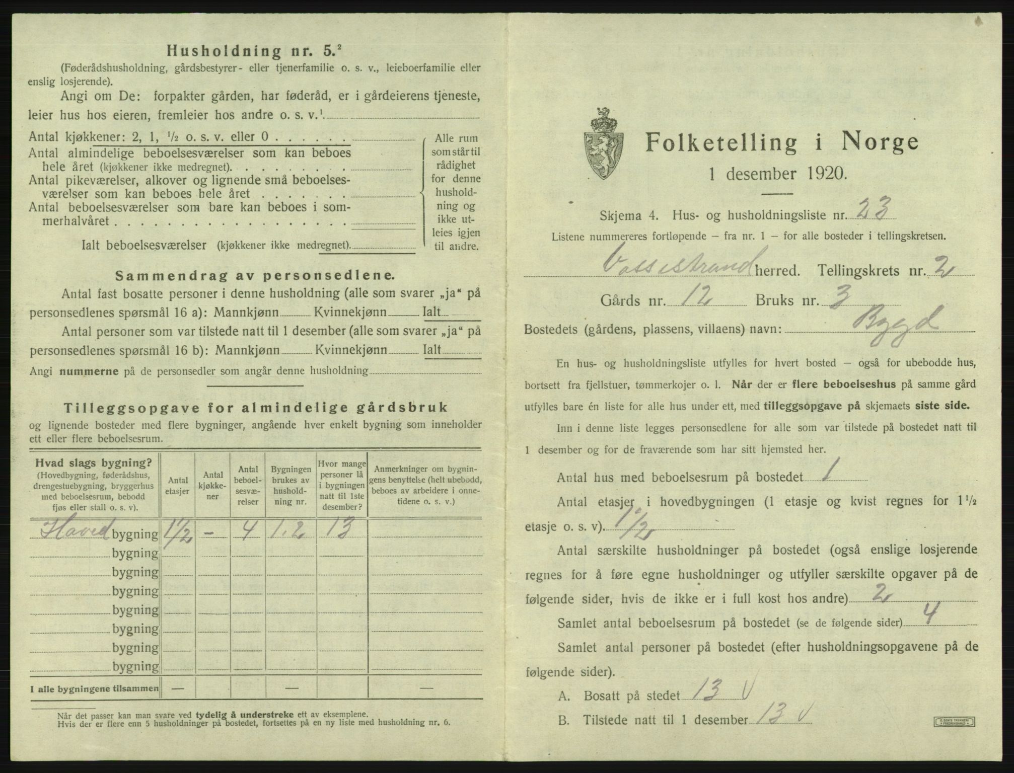 SAB, 1920 census for Vossestrand, 1920, p. 162