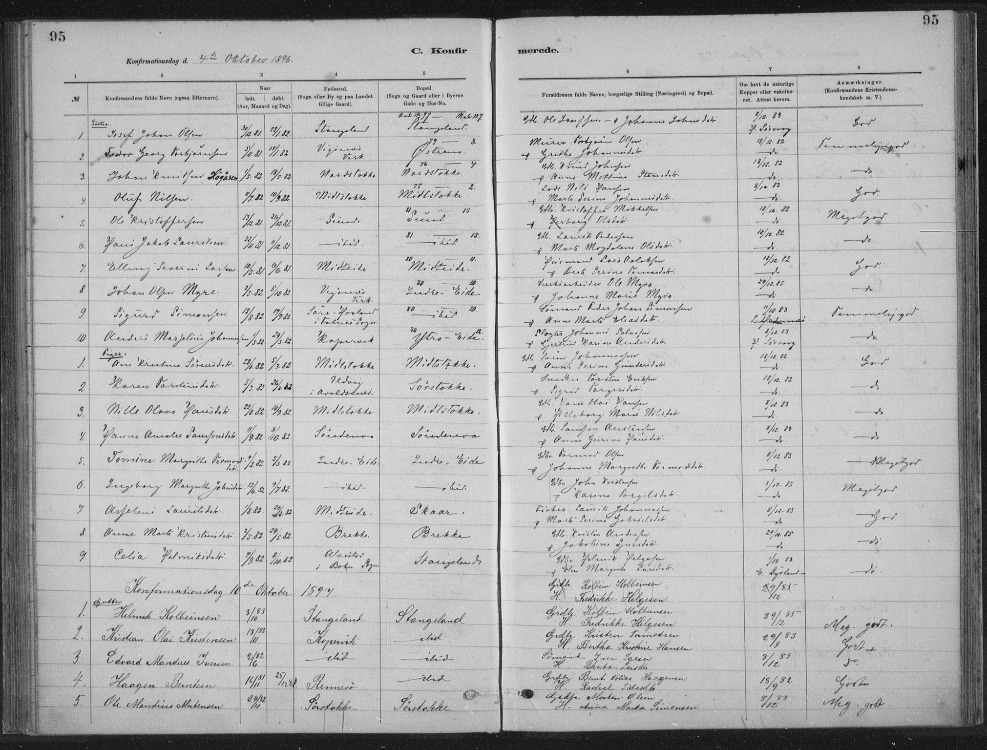 Kopervik sokneprestkontor, SAST/A-101850/H/Ha/Haa/L0002: Parish register (official) no. A 2, 1880-1912, p. 95
