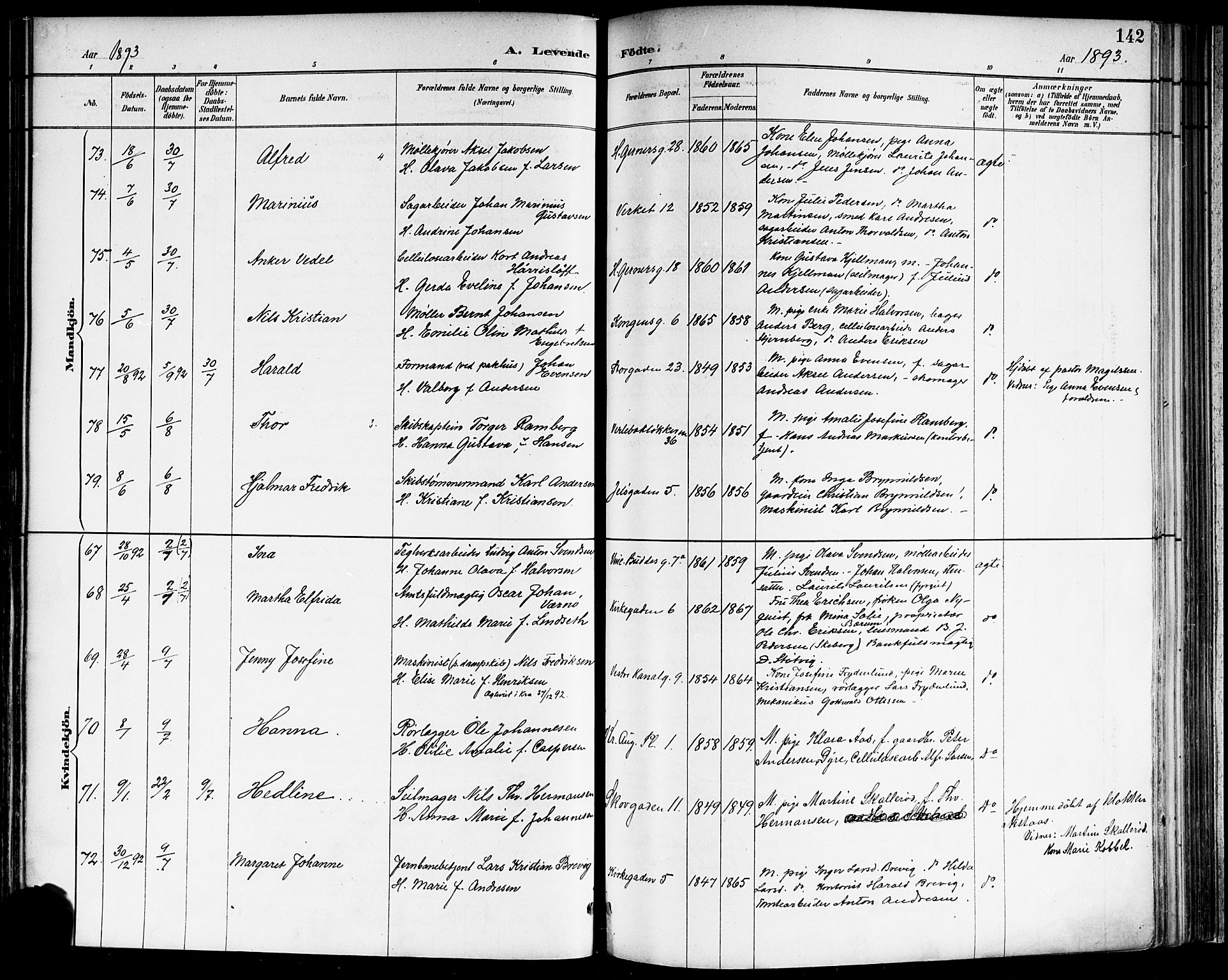 Moss prestekontor Kirkebøker, AV/SAO-A-2003/F/Fb/L0002a: Parish register (official) no. II 2A, 1887-1893, p. 142