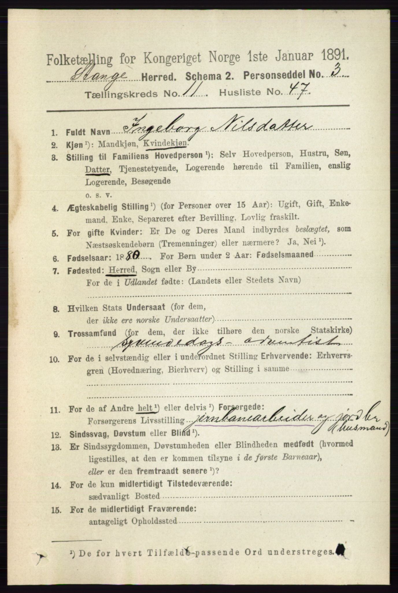 RA, 1891 census for 0417 Stange, 1891, p. 7751