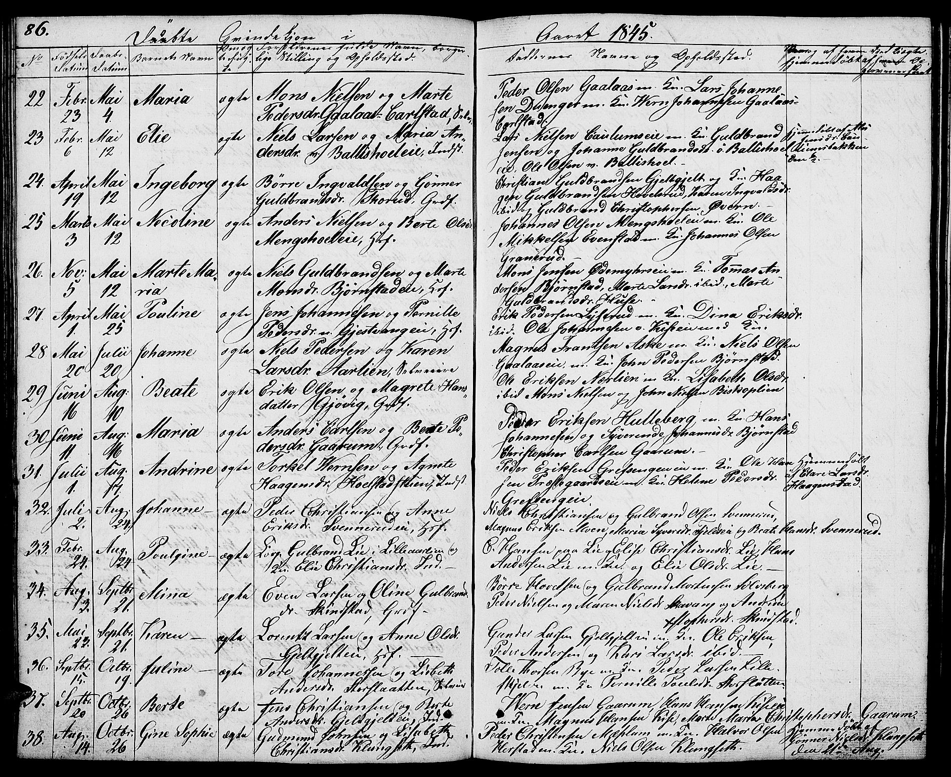 Nes prestekontor, Hedmark, AV/SAH-PREST-020/L/La/L0004: Parish register (copy) no. 4, 1832-1861, p. 86