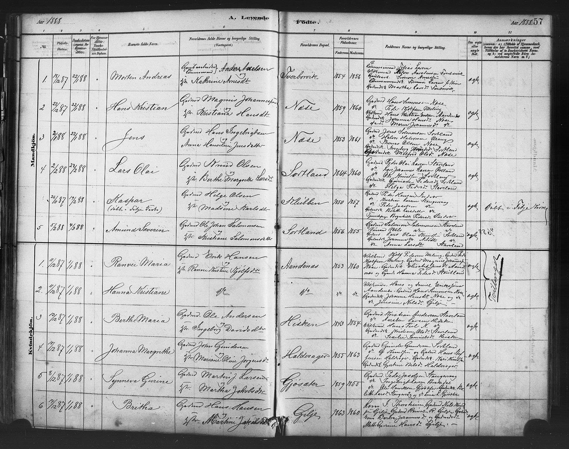 Finnås sokneprestembete, SAB/A-99925/H/Ha/Haa/Haac/L0001: Parish register (official) no. C 1, 1881-1894, p. 57