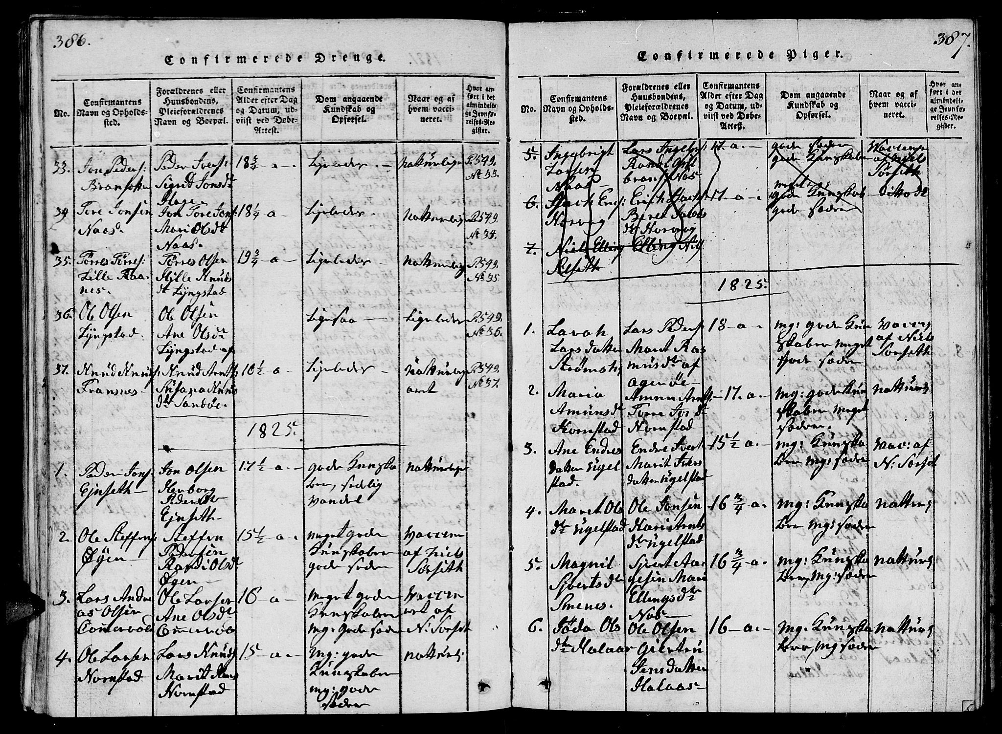Ministerialprotokoller, klokkerbøker og fødselsregistre - Møre og Romsdal, SAT/A-1454/570/L0831: Parish register (official) no. 570A05, 1819-1829, p. 386-387