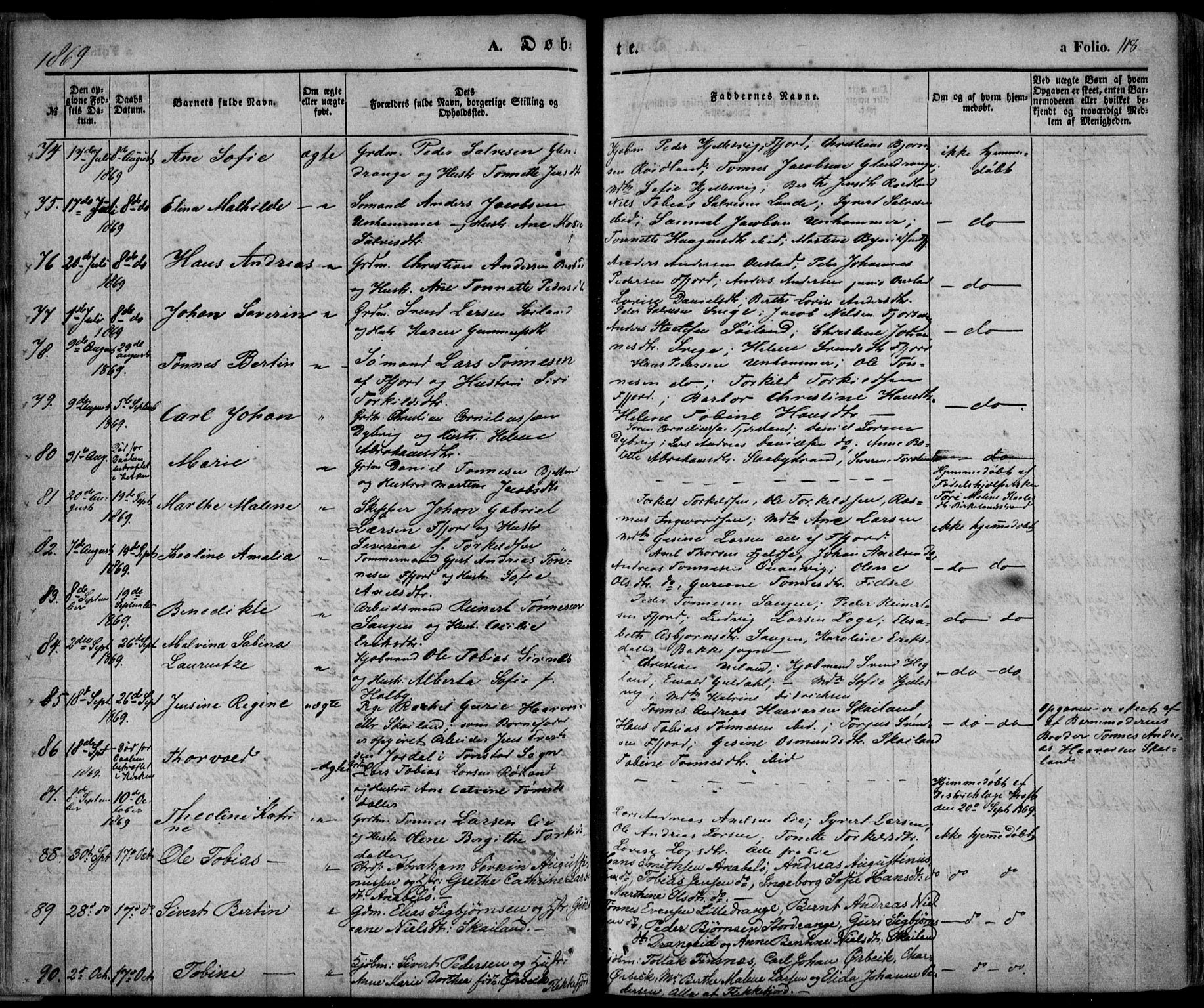 Flekkefjord sokneprestkontor, AV/SAK-1111-0012/F/Fa/Fac/L0005: Parish register (official) no. A 5, 1849-1875, p. 118
