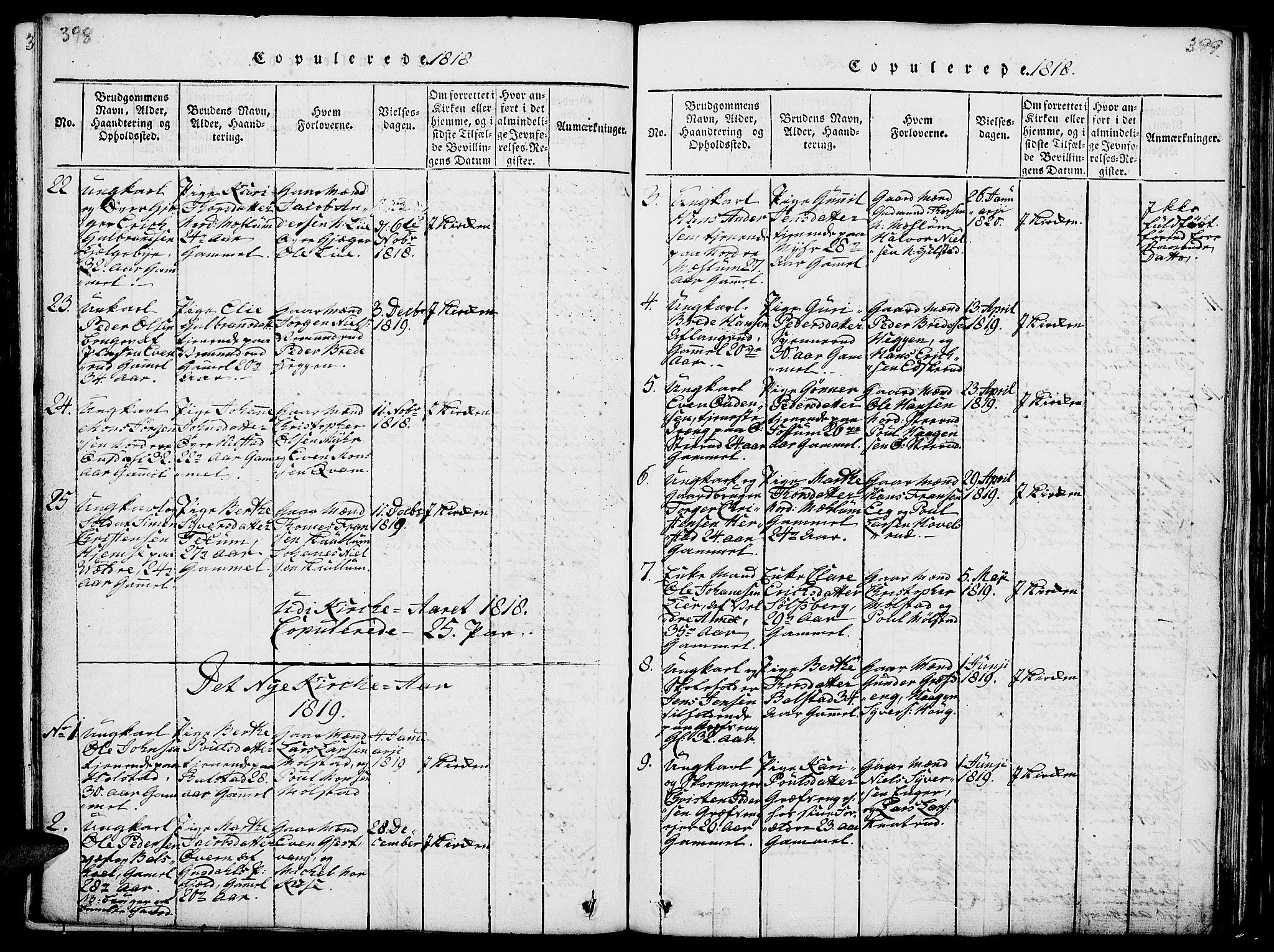 Nes prestekontor, Hedmark, AV/SAH-PREST-020/L/La/L0003: Parish register (copy) no. 3, 1814-1831, p. 398-399