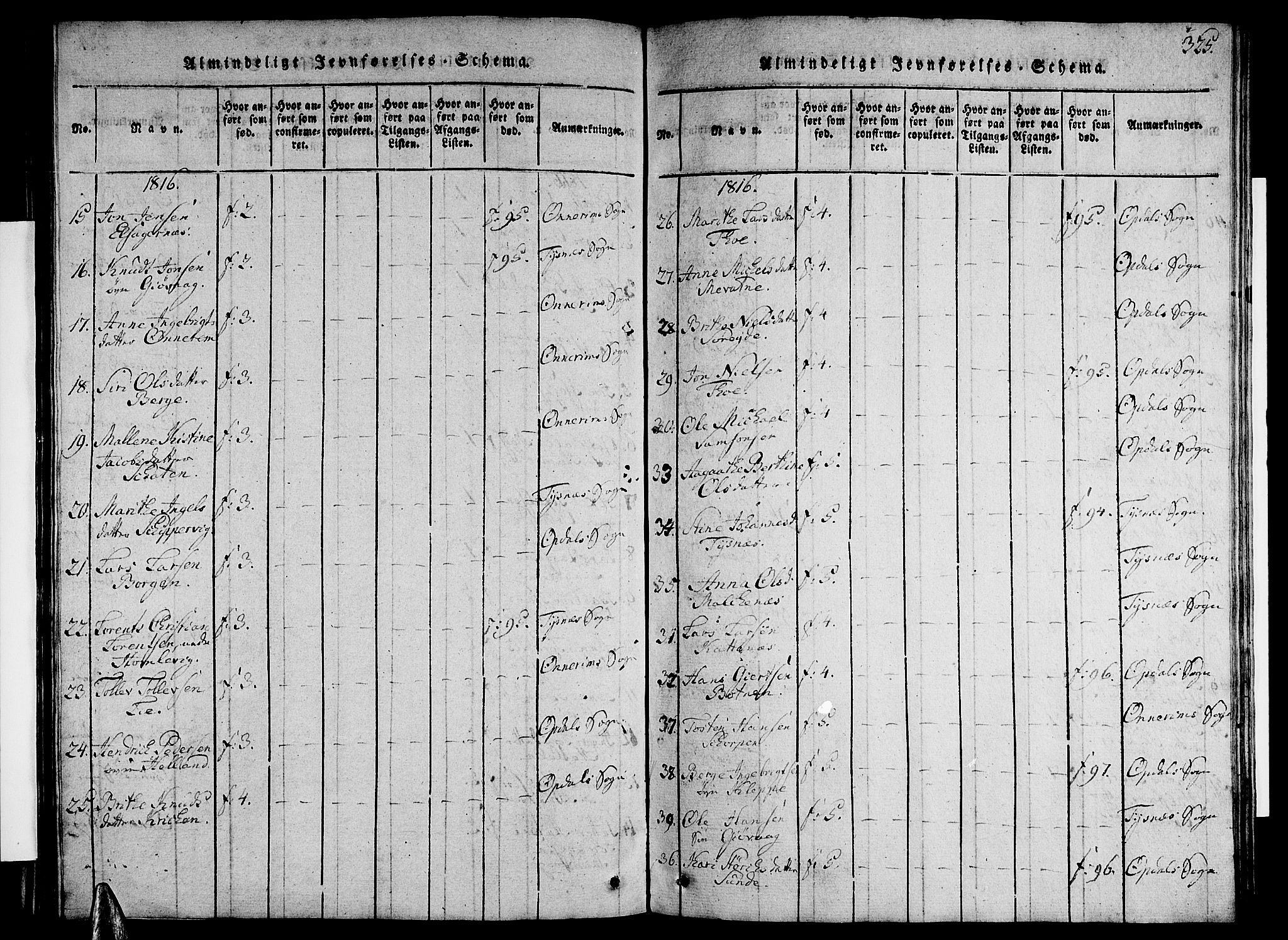 Tysnes sokneprestembete, SAB/A-78601/H/Hab: Parish register (copy) no. A 1, 1816-1828, p. 325