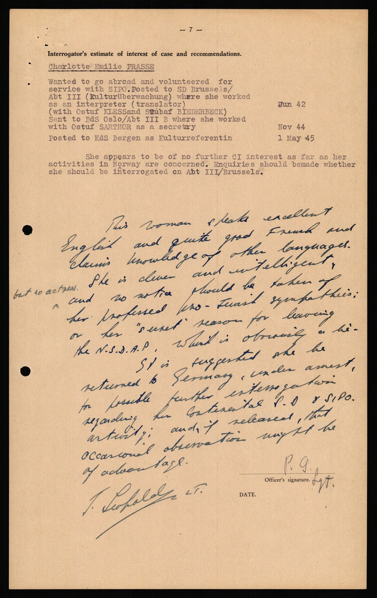 Forsvaret, Forsvarets overkommando II, AV/RA-RAFA-3915/D/Db/L0026: CI Questionaires. Tyske okkupasjonsstyrker i Norge. Tyskere., 1945-1946, p. 305