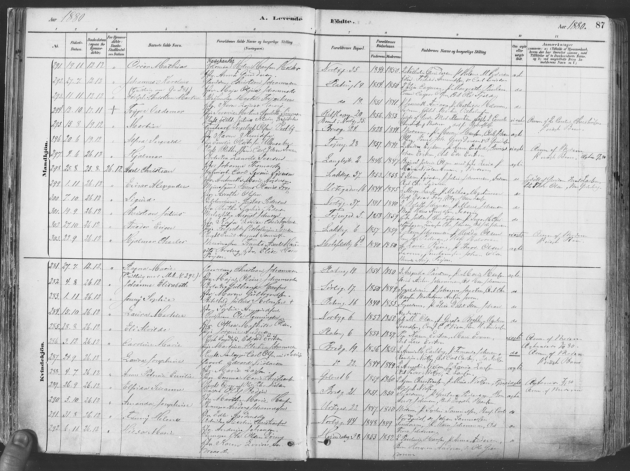 Grønland prestekontor Kirkebøker, AV/SAO-A-10848/F/Fa/L0007: Parish register (official) no. 7, 1878-1888, p. 87