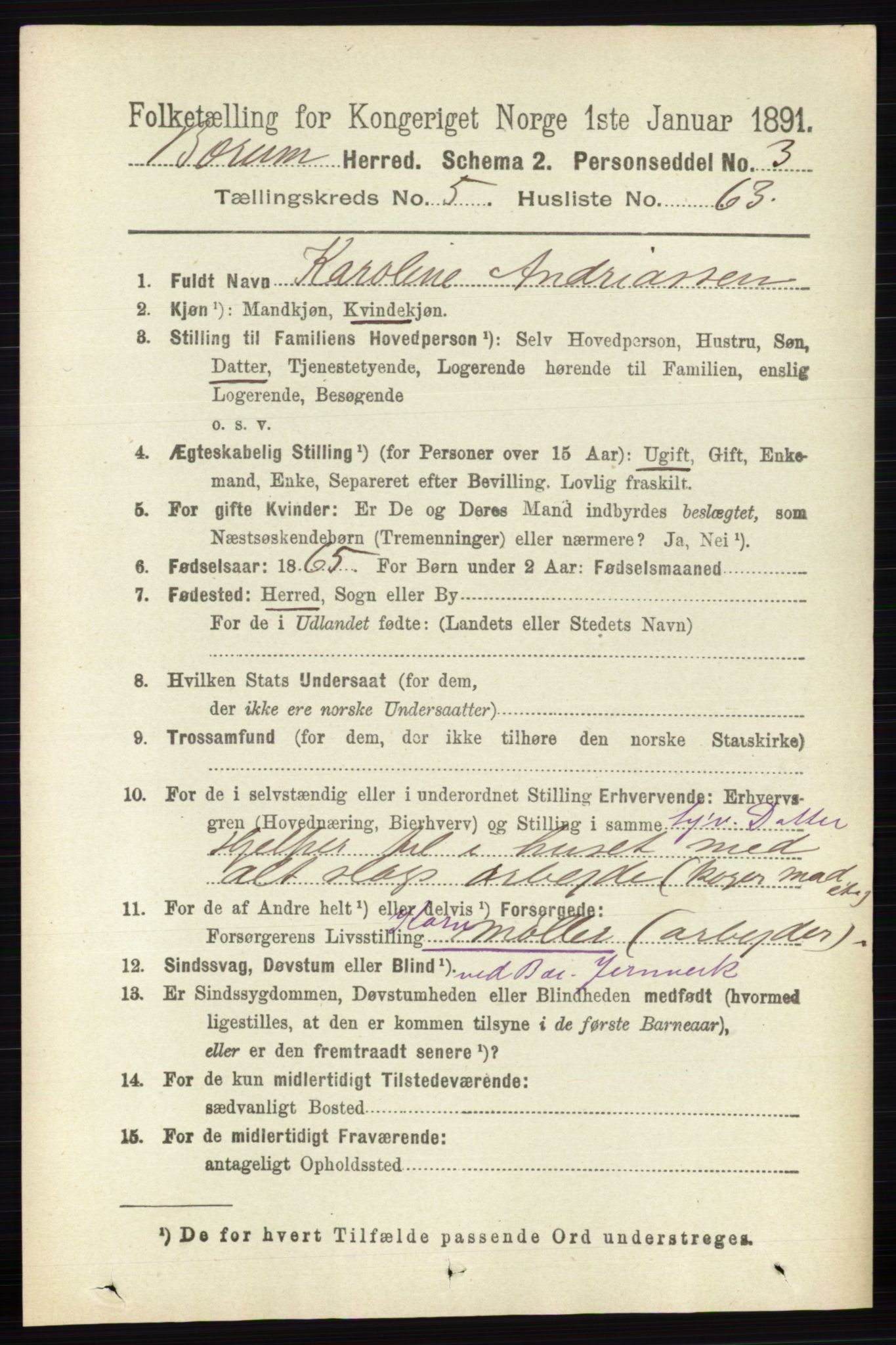 RA, 1891 census for 0219 Bærum, 1891, p. 3414